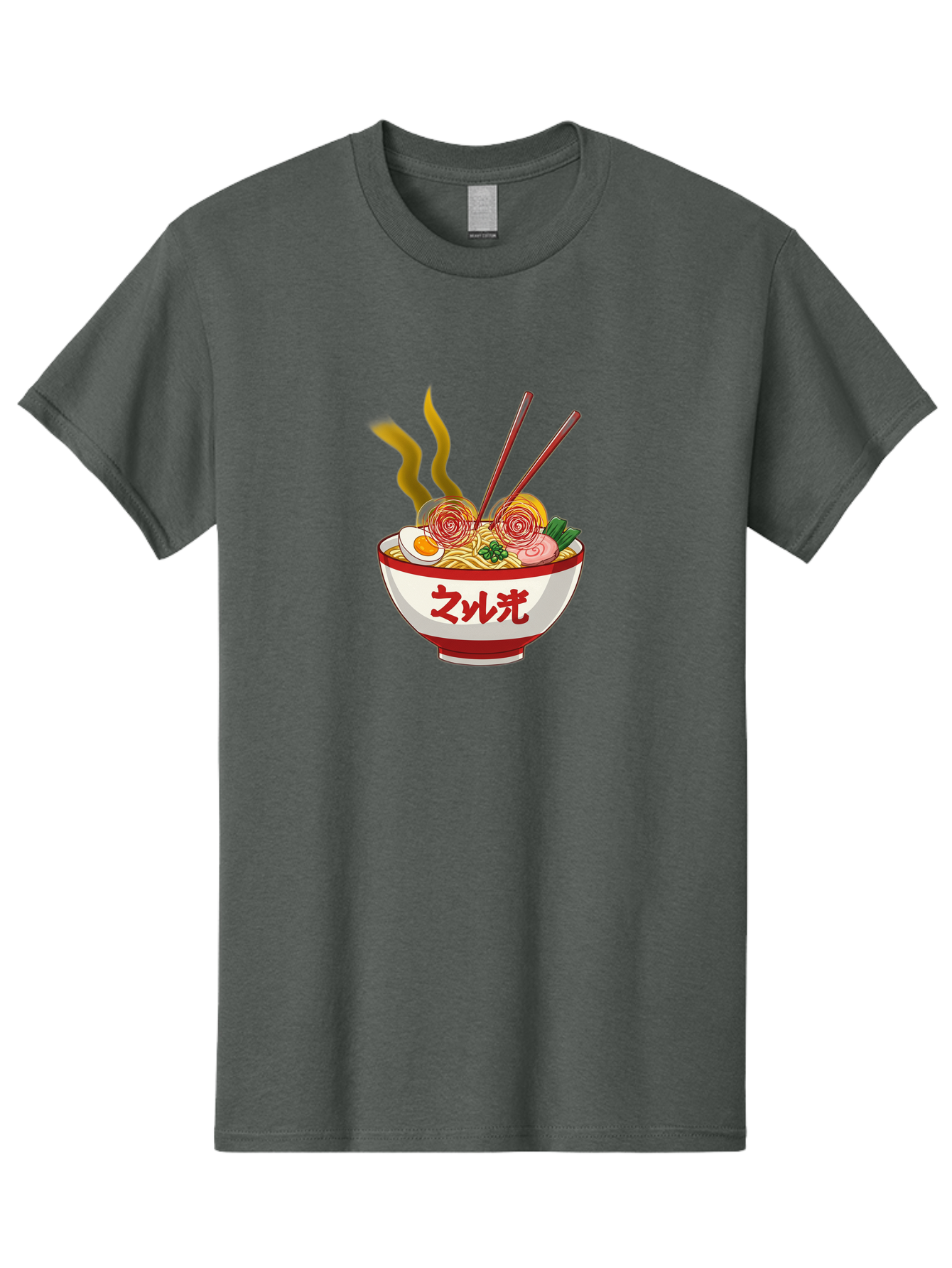 Null-Guang-Ramen Men'S Graphic Tee, 100% Cotton, Comfortable Casual Summer Wear, Machine Washable, Steaming Hot Ramen, Japanese Noodle Soup, Savory Broth, Boiled Egg, Sliced Pork, Green Onions, Chopsticks, Naruto Swirls, Delicious Meal, Bab048