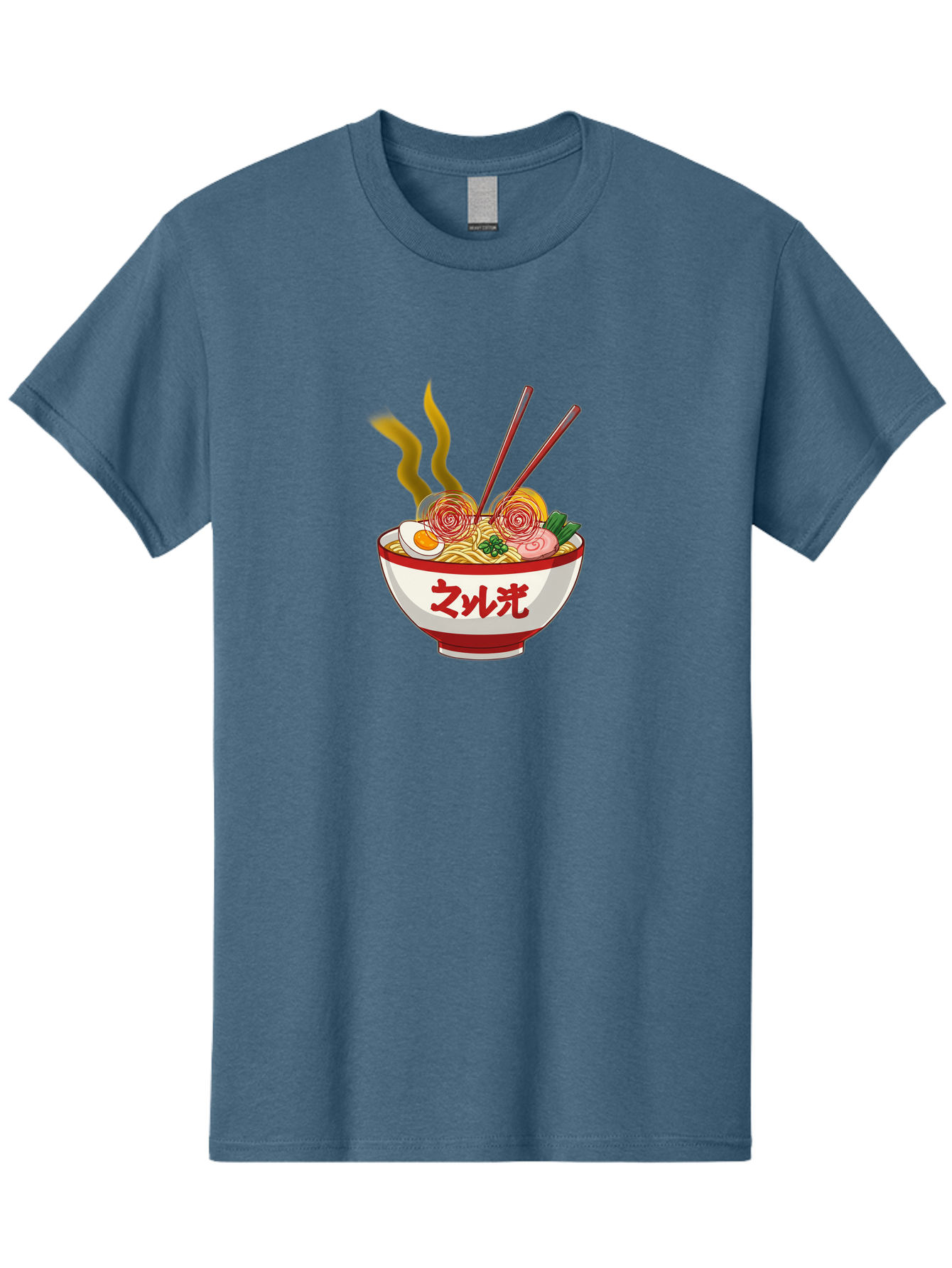 Null-Guang-Ramen Men'S Graphic Tee, 100% Cotton, Comfortable Casual Summer Wear, Machine Washable, Steaming Hot Ramen, Japanese Noodle Soup, Savory Broth, Boiled Egg, Sliced Pork, Green Onions, Chopsticks, Naruto Swirls, Delicious Meal, Bab048