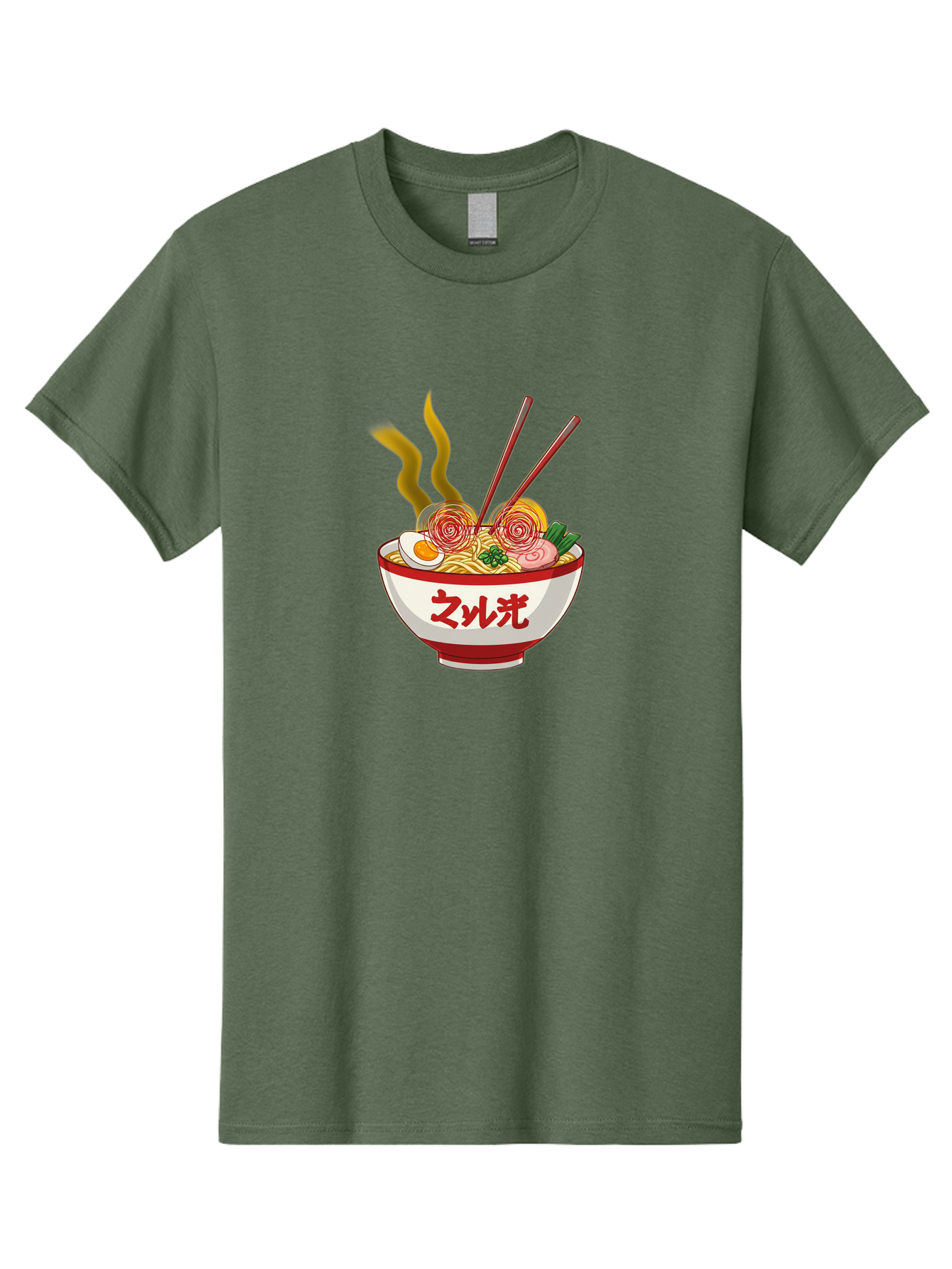 Null-Guang-Ramen Men'S Graphic Tee, 100% Cotton, Comfortable Casual Summer Wear, Machine Washable, Steaming Hot Ramen, Japanese Noodle Soup, Savory Broth, Boiled Egg, Sliced Pork, Green Onions, Chopsticks, Naruto Swirls, Delicious Meal, Bab048