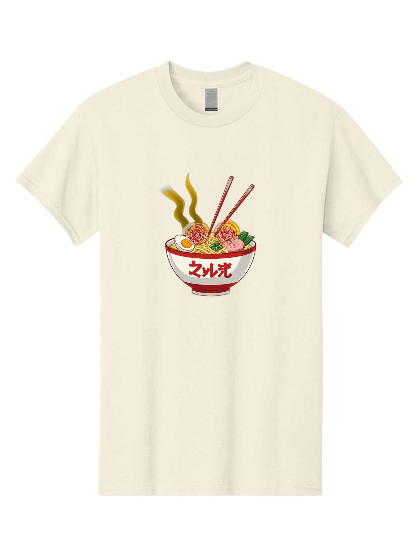 Null-Guang-Ramen Men'S Graphic Tee, 100% Cotton, Comfortable Casual Summer Wear, Machine Washable, Steaming Hot Ramen, Japanese Noodle Soup, Savory Broth, Boiled Egg, Sliced Pork, Green Onions, Chopsticks, Naruto Swirls, Delicious Meal, Bab048