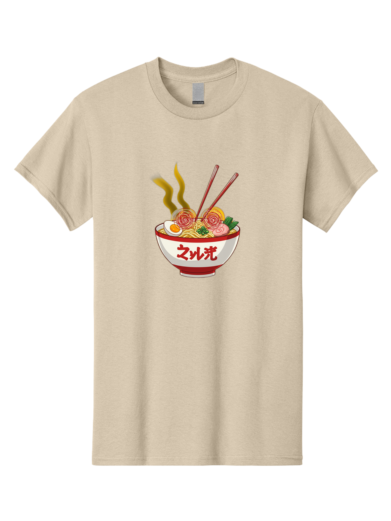 Null-Guang-Ramen Men'S Graphic Tee, 100% Cotton, Comfortable Casual Summer Wear, Machine Washable, Steaming Hot Ramen, Japanese Noodle Soup, Savory Broth, Boiled Egg, Sliced Pork, Green Onions, Chopsticks, Naruto Swirls, Delicious Meal, Bab048