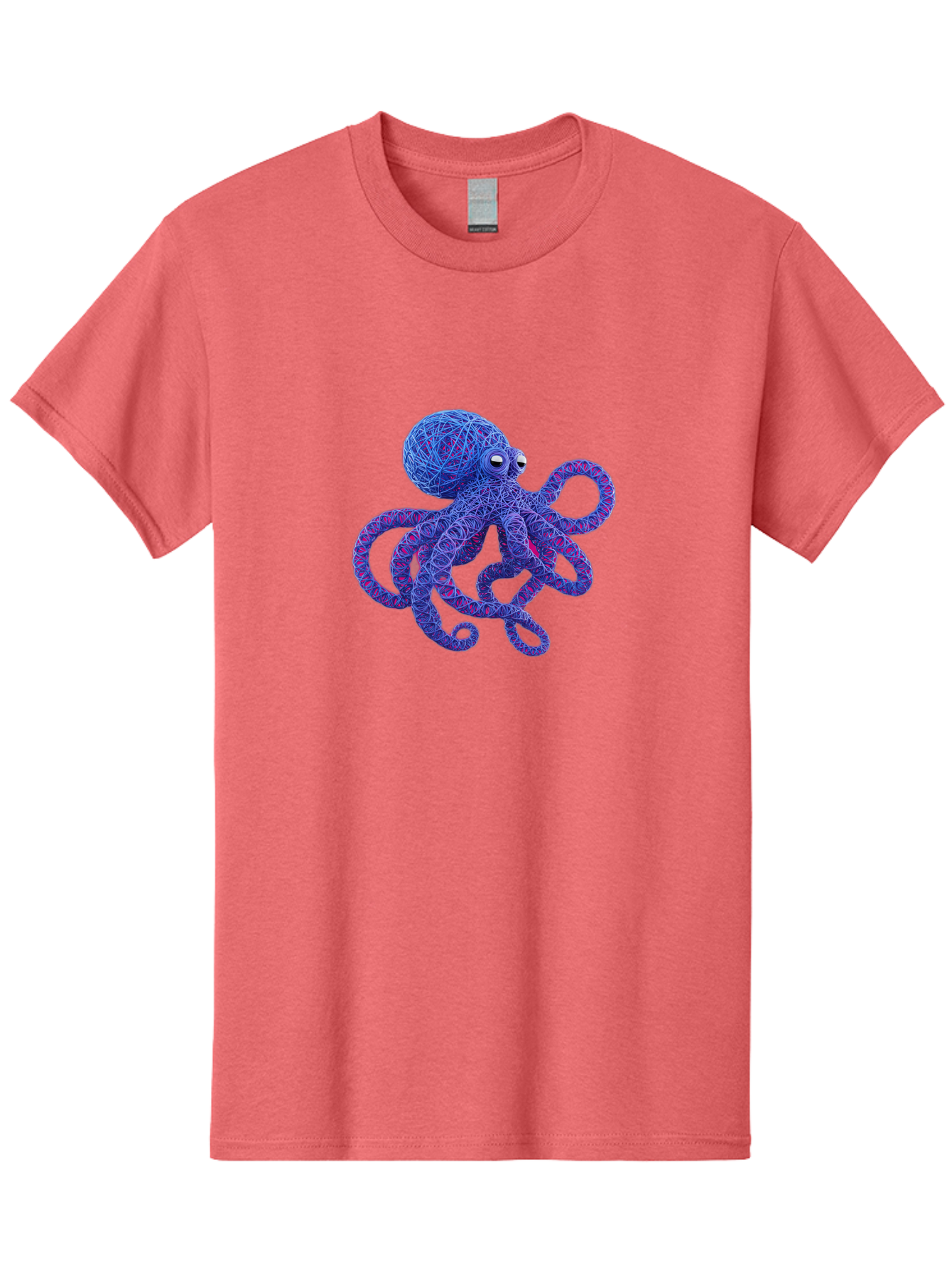 Octopus Men'S Graphic Tee, 100% Cotton, Comfortable Casual Summer Wear, Machine Washable, Colorful Octopus, String Art, Blue And Purple Hues, 3D Illustration, Whimsical Design, Underwater Creature, Artistic Representation, Creative Artwork, Bab049