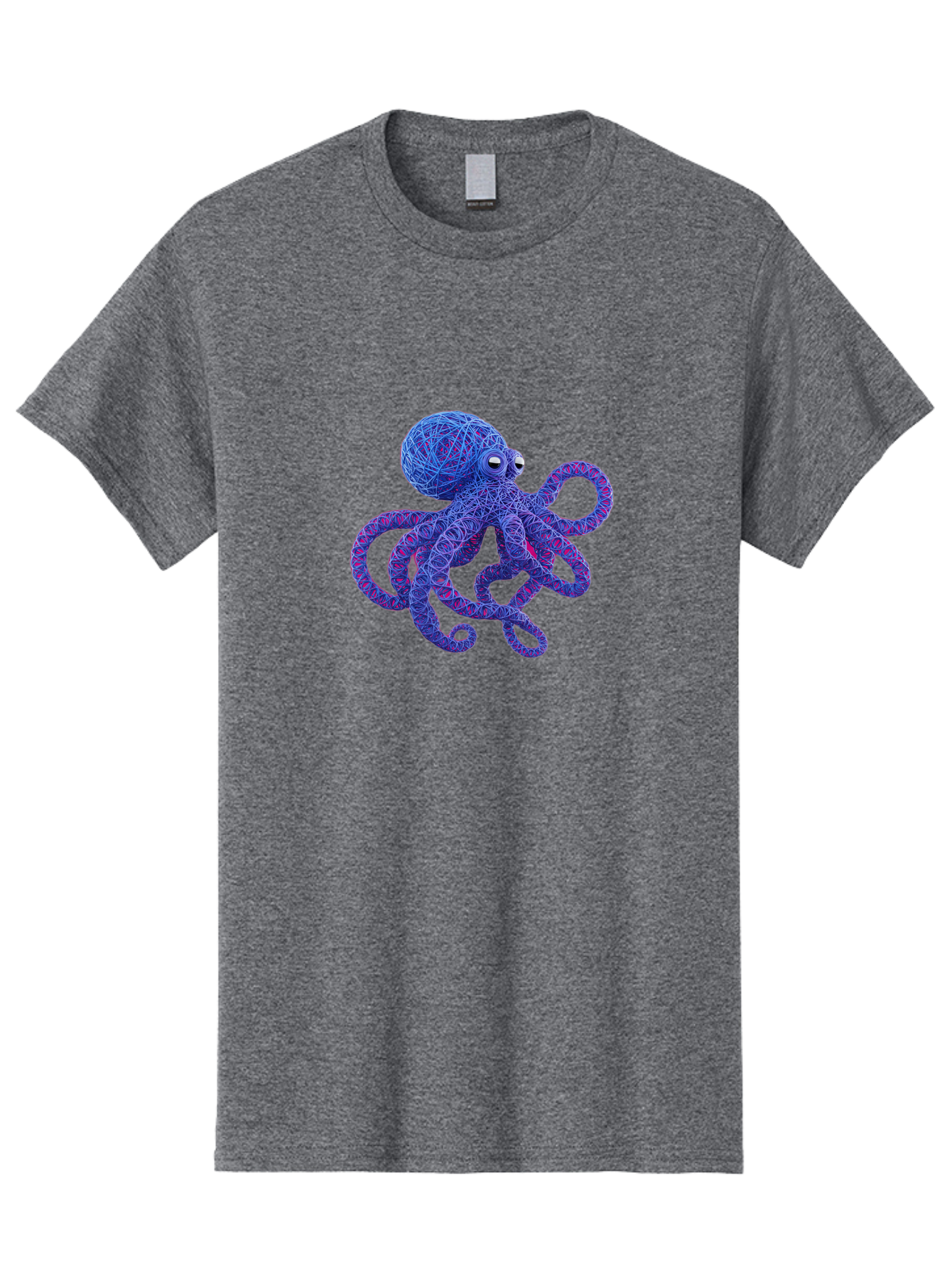 Octopus Men'S Graphic Tee, 100% Cotton, Comfortable Casual Summer Wear, Machine Washable, Colorful Octopus, String Art, Blue And Purple Hues, 3D Illustration, Whimsical Design, Underwater Creature, Artistic Representation, Creative Artwork, Bab049