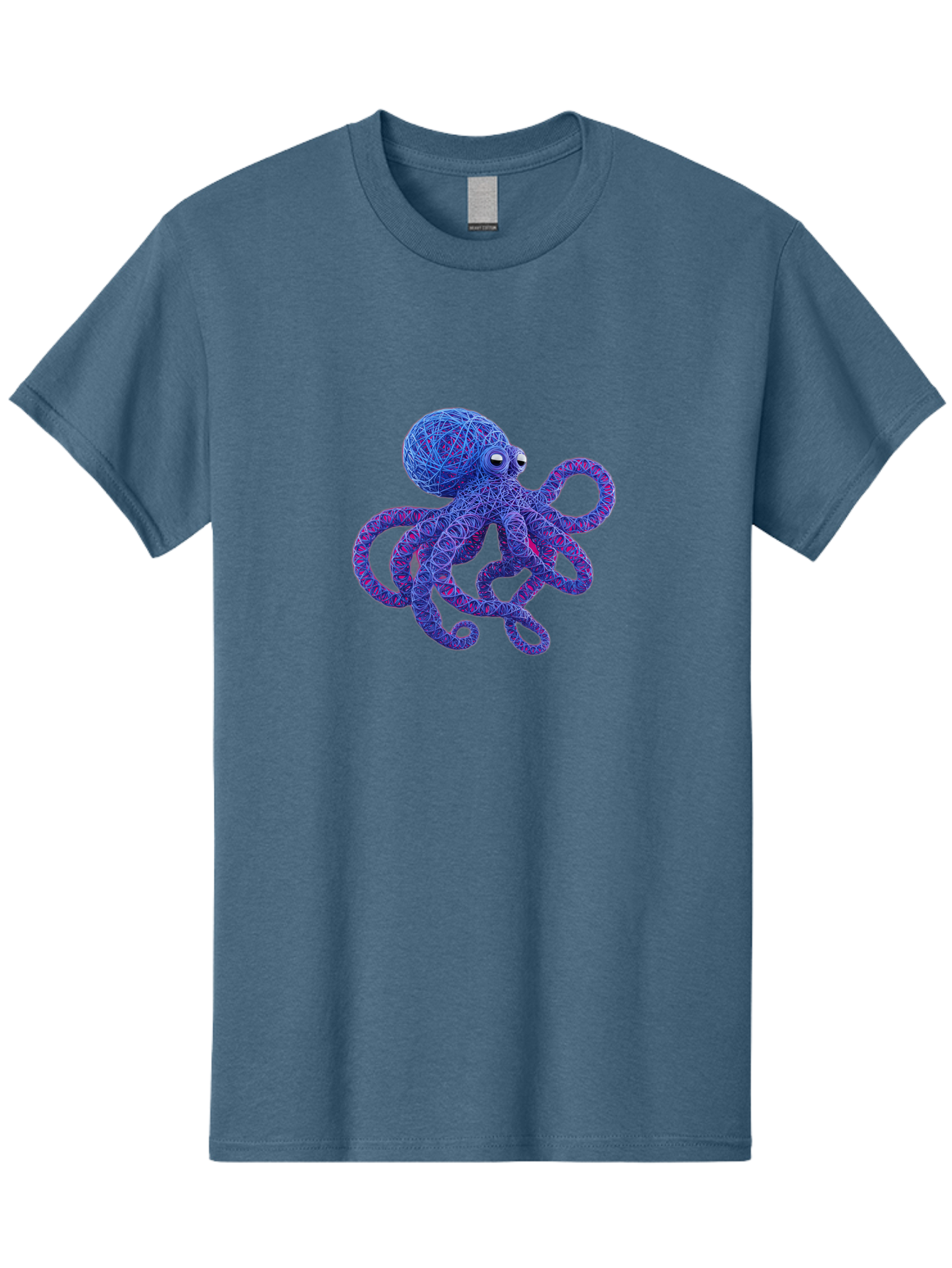 Octopus Men'S Graphic Tee, 100% Cotton, Comfortable Casual Summer Wear, Machine Washable, Colorful Octopus, String Art, Blue And Purple Hues, 3D Illustration, Whimsical Design, Underwater Creature, Artistic Representation, Creative Artwork, Bab049