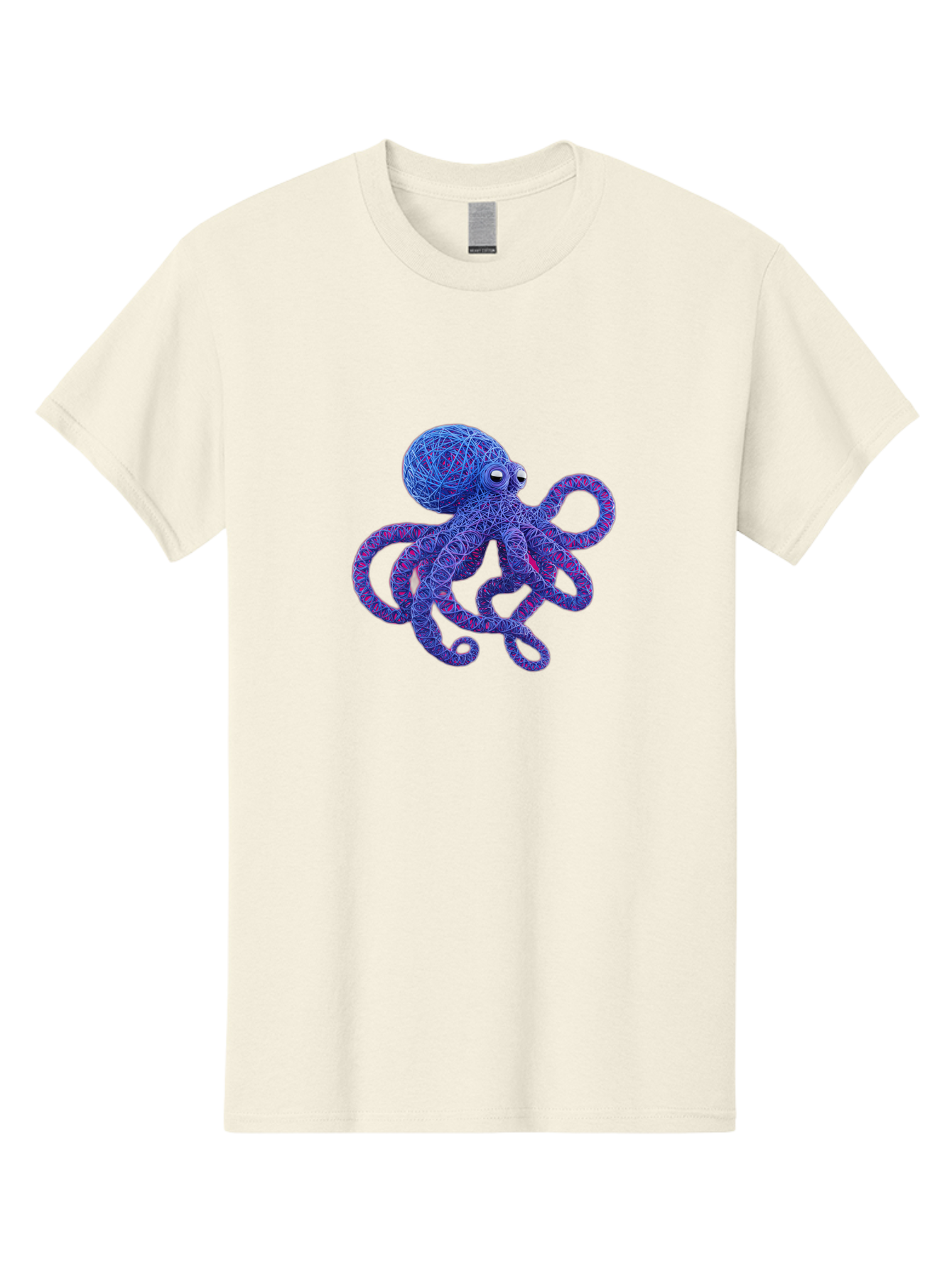 Octopus Men'S Graphic Tee, 100% Cotton, Comfortable Casual Summer Wear, Machine Washable, Colorful Octopus, String Art, Blue And Purple Hues, 3D Illustration, Whimsical Design, Underwater Creature, Artistic Representation, Creative Artwork, Bab049