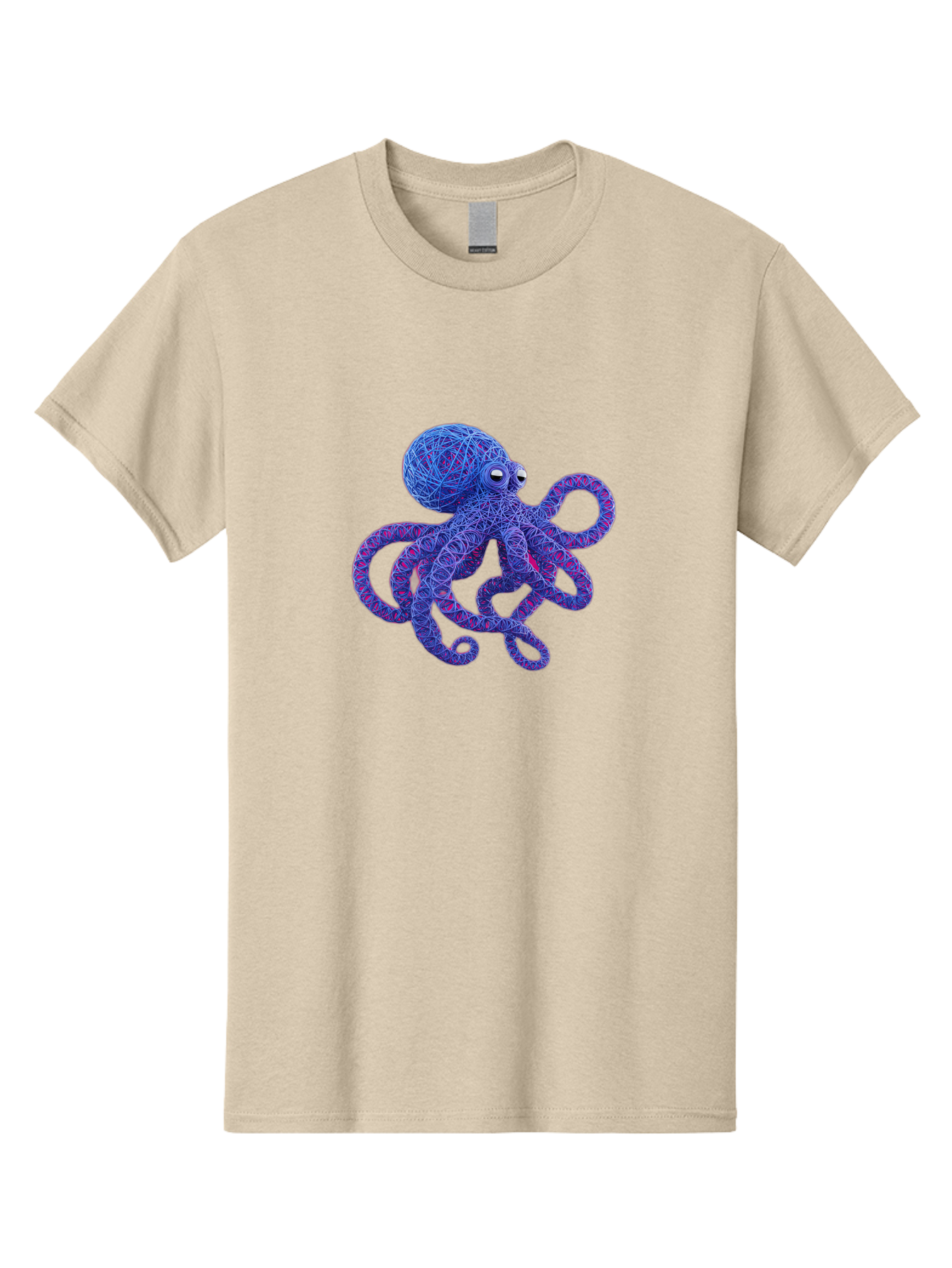 Octopus Men'S Graphic Tee, 100% Cotton, Comfortable Casual Summer Wear, Machine Washable, Colorful Octopus, String Art, Blue And Purple Hues, 3D Illustration, Whimsical Design, Underwater Creature, Artistic Representation, Creative Artwork, Bab049