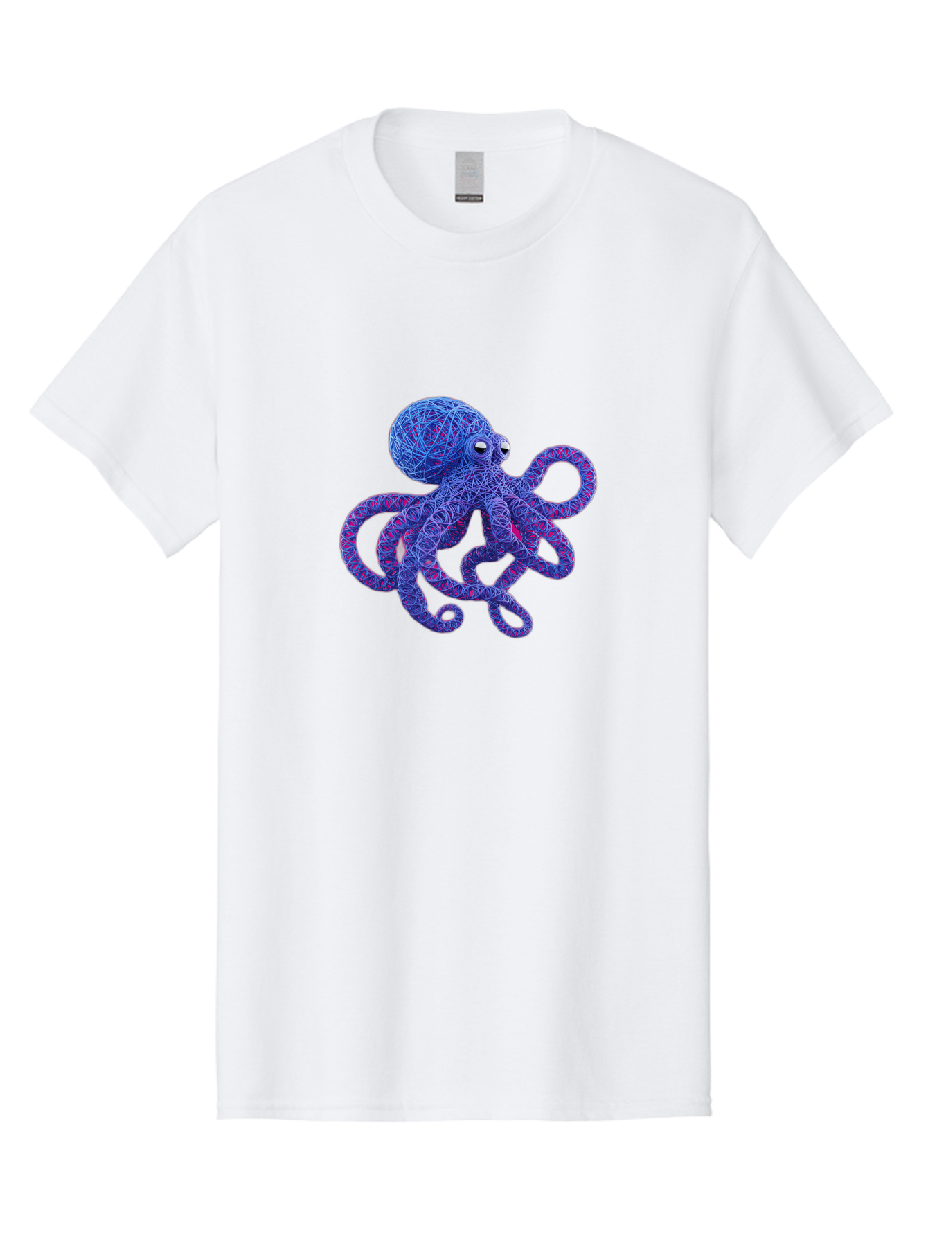 Octopus Men'S Graphic Tee, 100% Cotton, Comfortable Casual Summer Wear, Machine Washable, Colorful Octopus, String Art, Blue And Purple Hues, 3D Illustration, Whimsical Design, Underwater Creature, Artistic Representation, Creative Artwork, Bab049