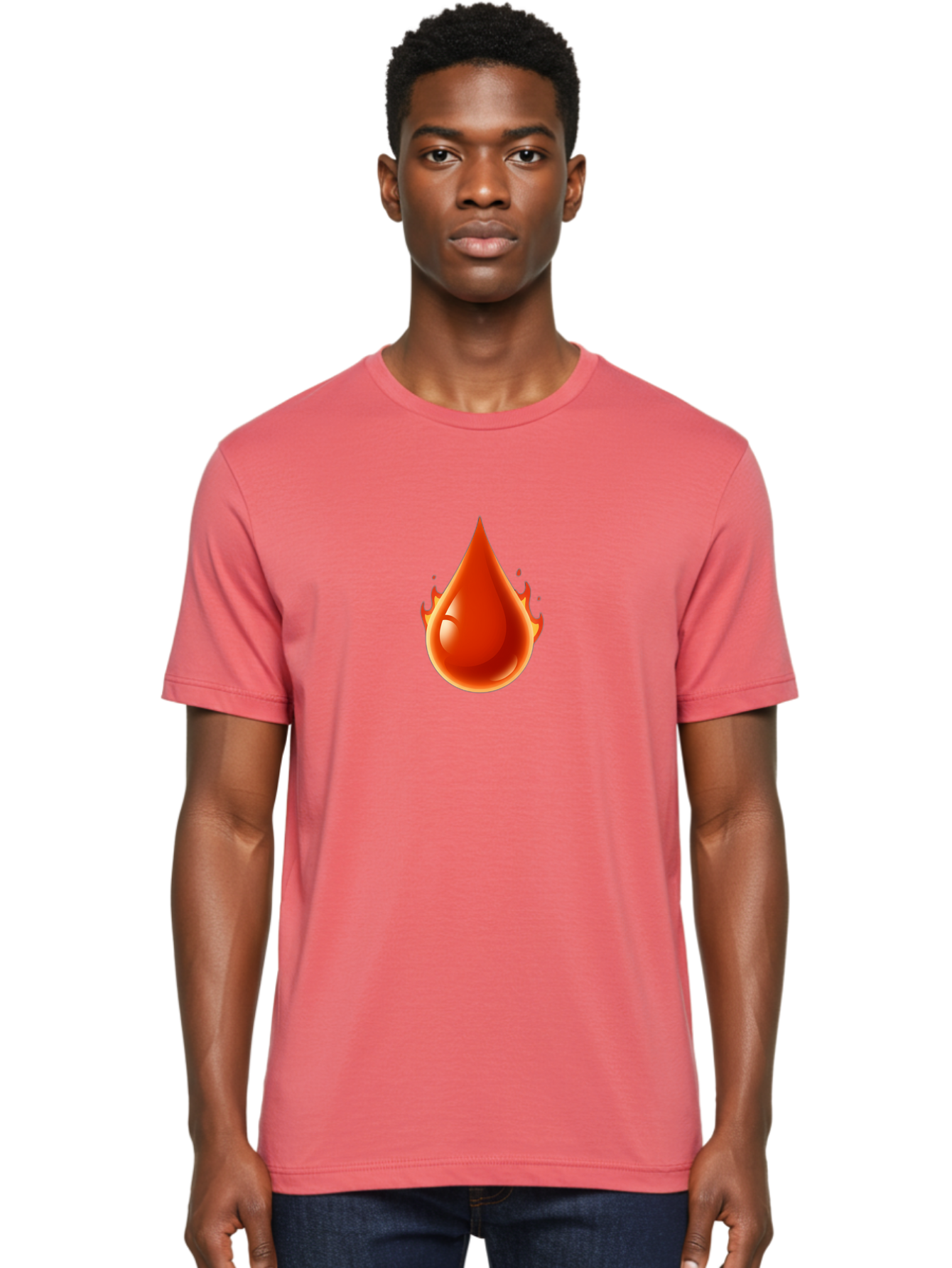 Oil-Drop Men'S Graphic Tee, 100% Cotton, Comfortable Casual Summer Wear, Machine Washable, Oil Drop, Red Oil Droplet, Glossy Texture, Flame Effect, Vibrant Colors, Energy Symbol, Abstract Design, 3D Rendering Bab050