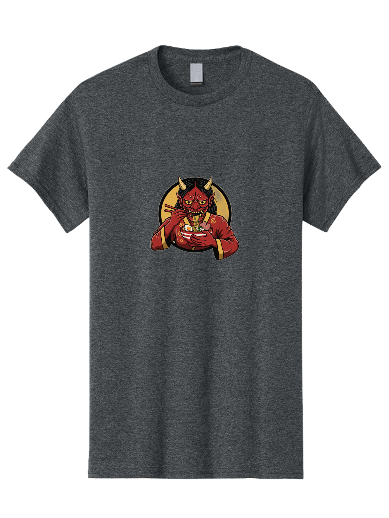 Oni-Eating-Noodles Men'S Graphic Tee, 100% Cotton, Comfortable Casual Summer Wear, Machine Washable, Red Oni Eating Ramen, Japanese Folklore, Cartoon Character, Ramen Noodles, Asian Cuisine, Chopsticks, Vibrant Illustration, Mythical Creature, Bab052