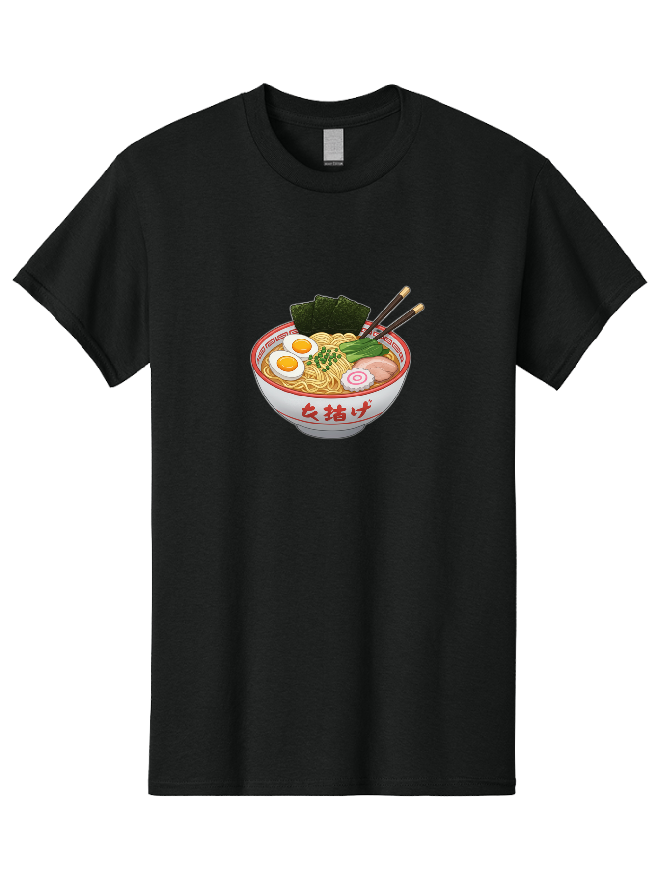 Onna-Jirage-Ramen Men'S Graphic Tee, 100% Cotton, Comfortable Casual Summer Wear, Machine Washable, Ramen Bowl, Noodle Soup, Boiled Egg, Green Onions, Seaweed, Pork Slices, Narutomaki, Chopsticks, Japanese Cuisine, Onna Zuke Bab053