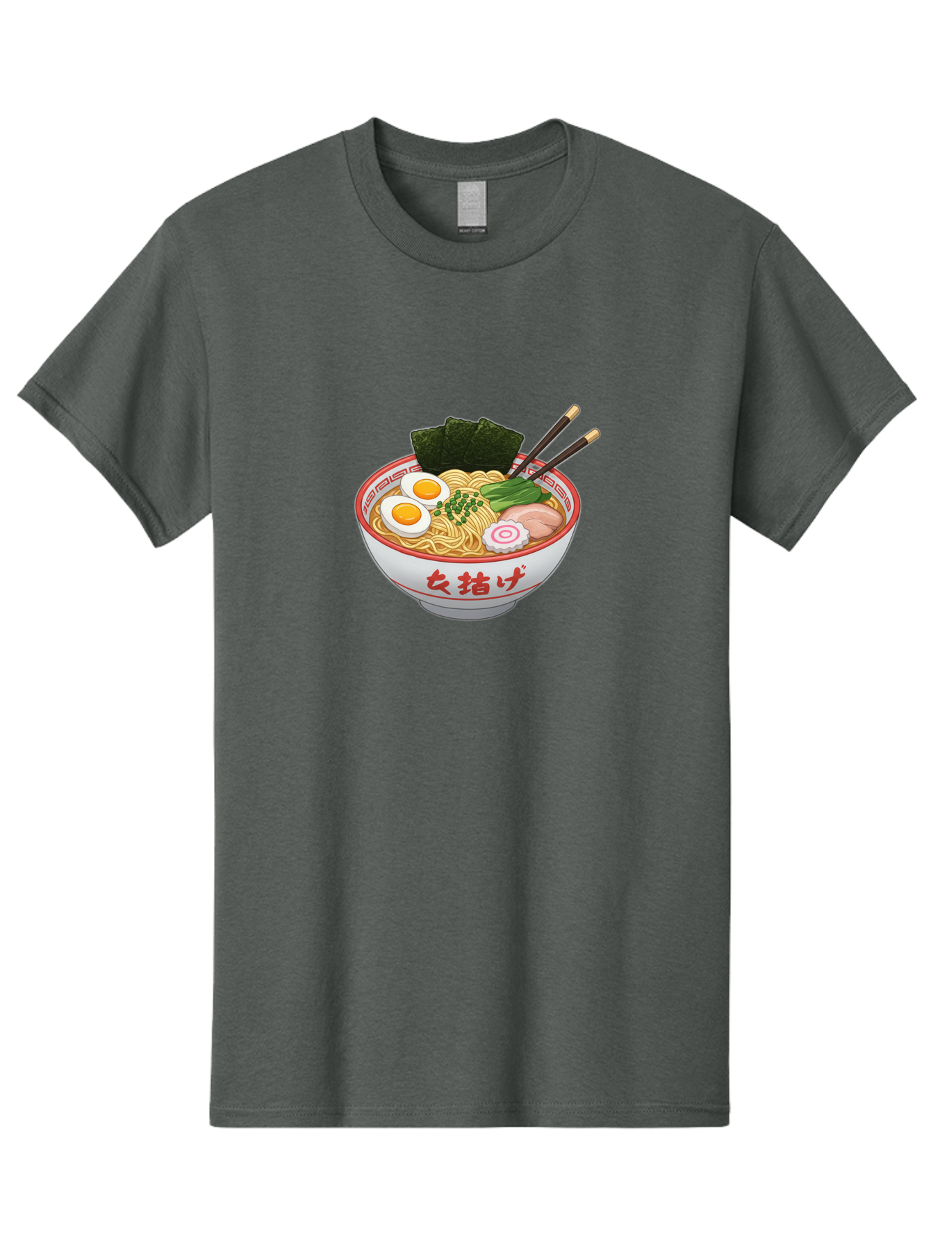 Onna-Jirage-Ramen Men'S Graphic Tee, 100% Cotton, Comfortable Casual Summer Wear, Machine Washable, Ramen Bowl, Noodle Soup, Boiled Egg, Green Onions, Seaweed, Pork Slices, Narutomaki, Chopsticks, Japanese Cuisine, Onna Zuke Bab053
