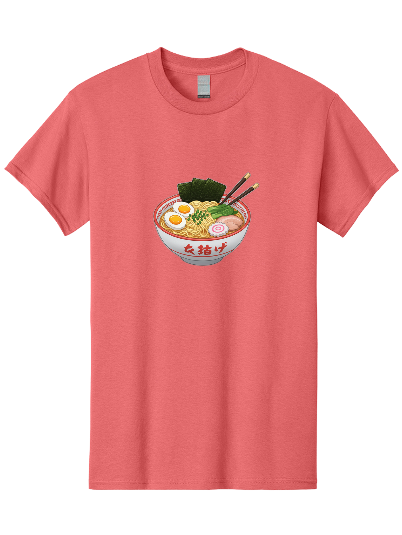 Onna-Jirage-Ramen Men'S Graphic Tee, 100% Cotton, Comfortable Casual Summer Wear, Machine Washable, Ramen Bowl, Noodle Soup, Boiled Egg, Green Onions, Seaweed, Pork Slices, Narutomaki, Chopsticks, Japanese Cuisine, Onna Zuke Bab053