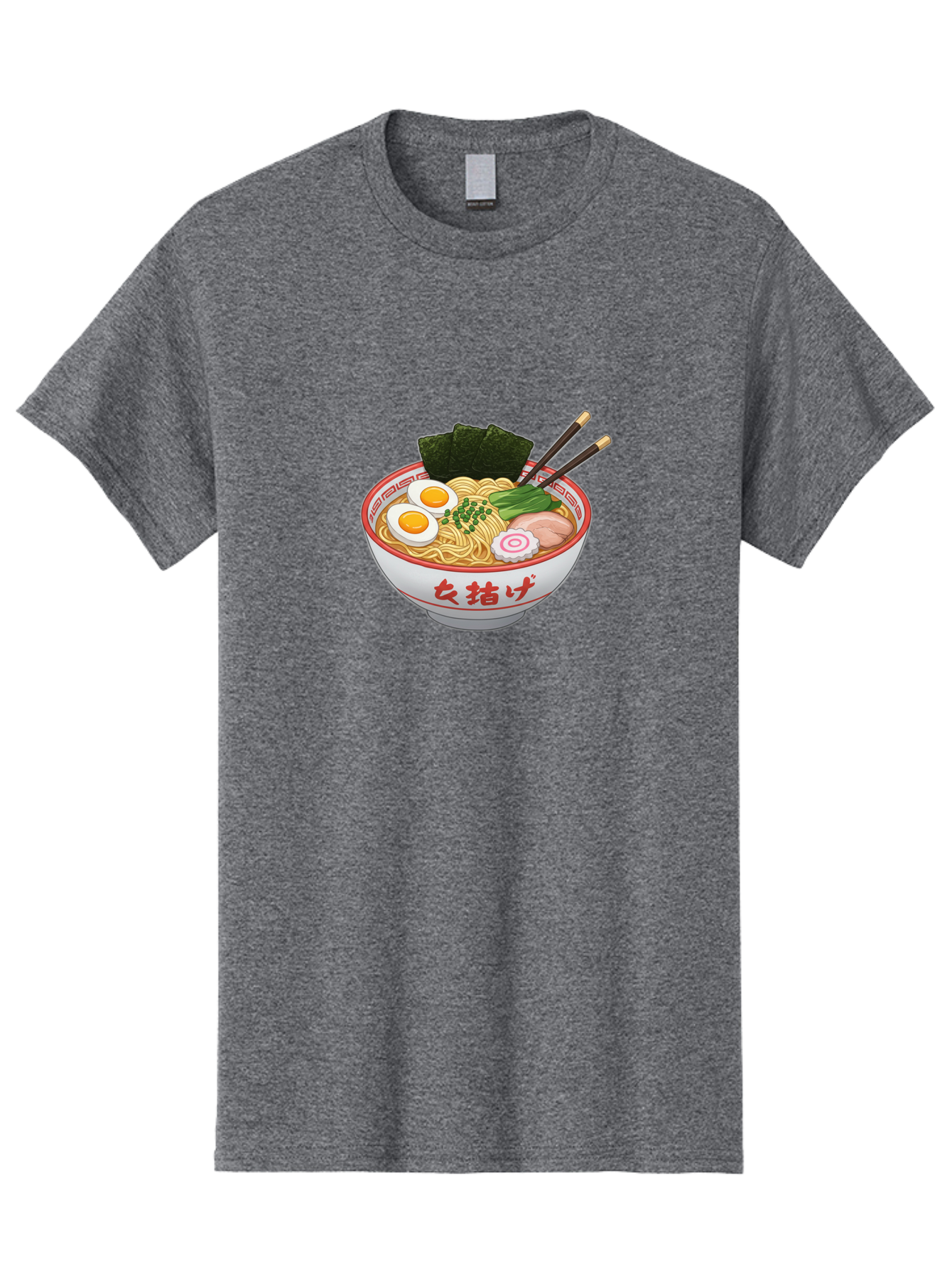 Onna-Jirage-Ramen Men'S Graphic Tee, 100% Cotton, Comfortable Casual Summer Wear, Machine Washable, Ramen Bowl, Noodle Soup, Boiled Egg, Green Onions, Seaweed, Pork Slices, Narutomaki, Chopsticks, Japanese Cuisine, Onna Zuke Bab053