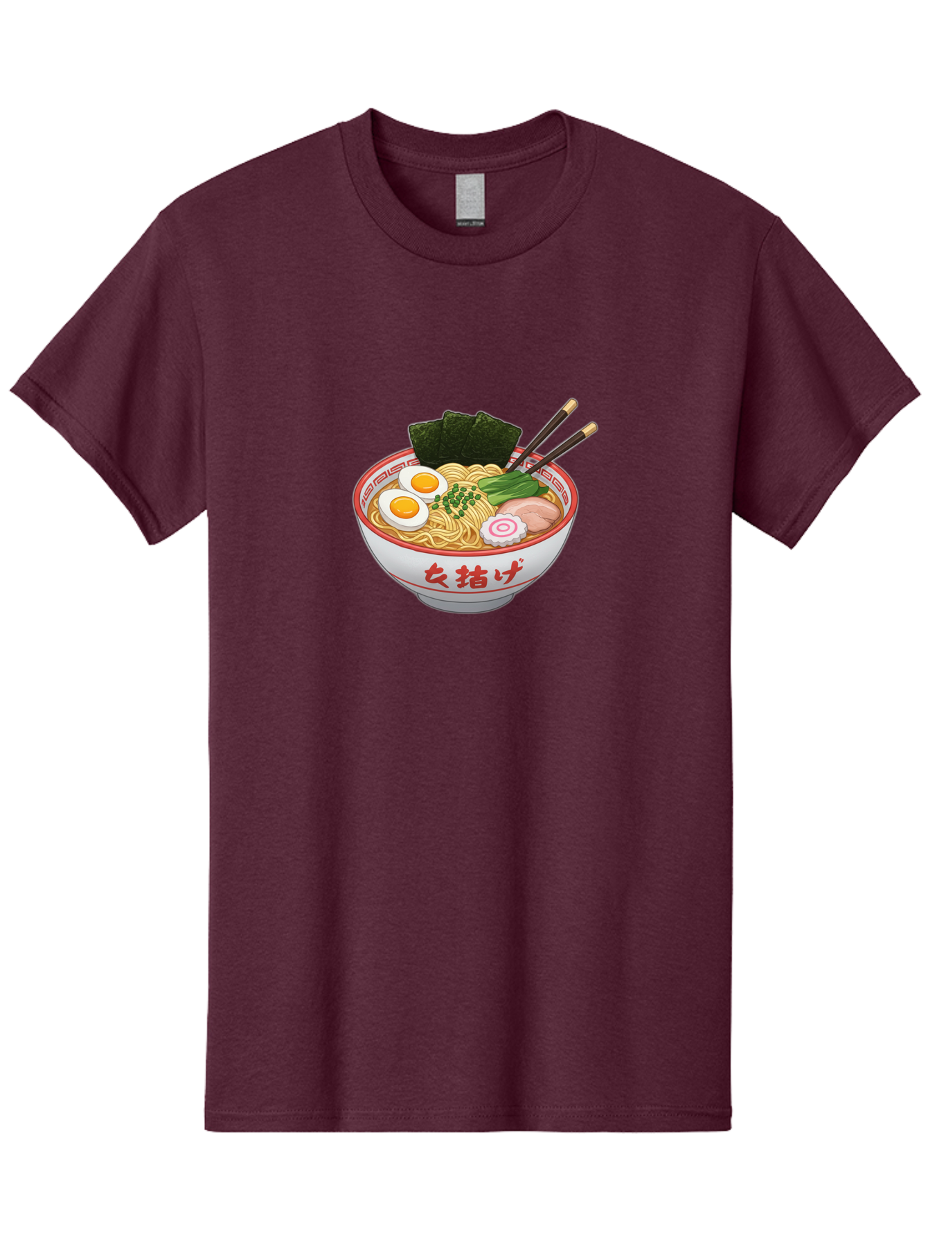 Onna-Jirage-Ramen Men'S Graphic Tee, 100% Cotton, Comfortable Casual Summer Wear, Machine Washable, Ramen Bowl, Noodle Soup, Boiled Egg, Green Onions, Seaweed, Pork Slices, Narutomaki, Chopsticks, Japanese Cuisine, Onna Zuke Bab053
