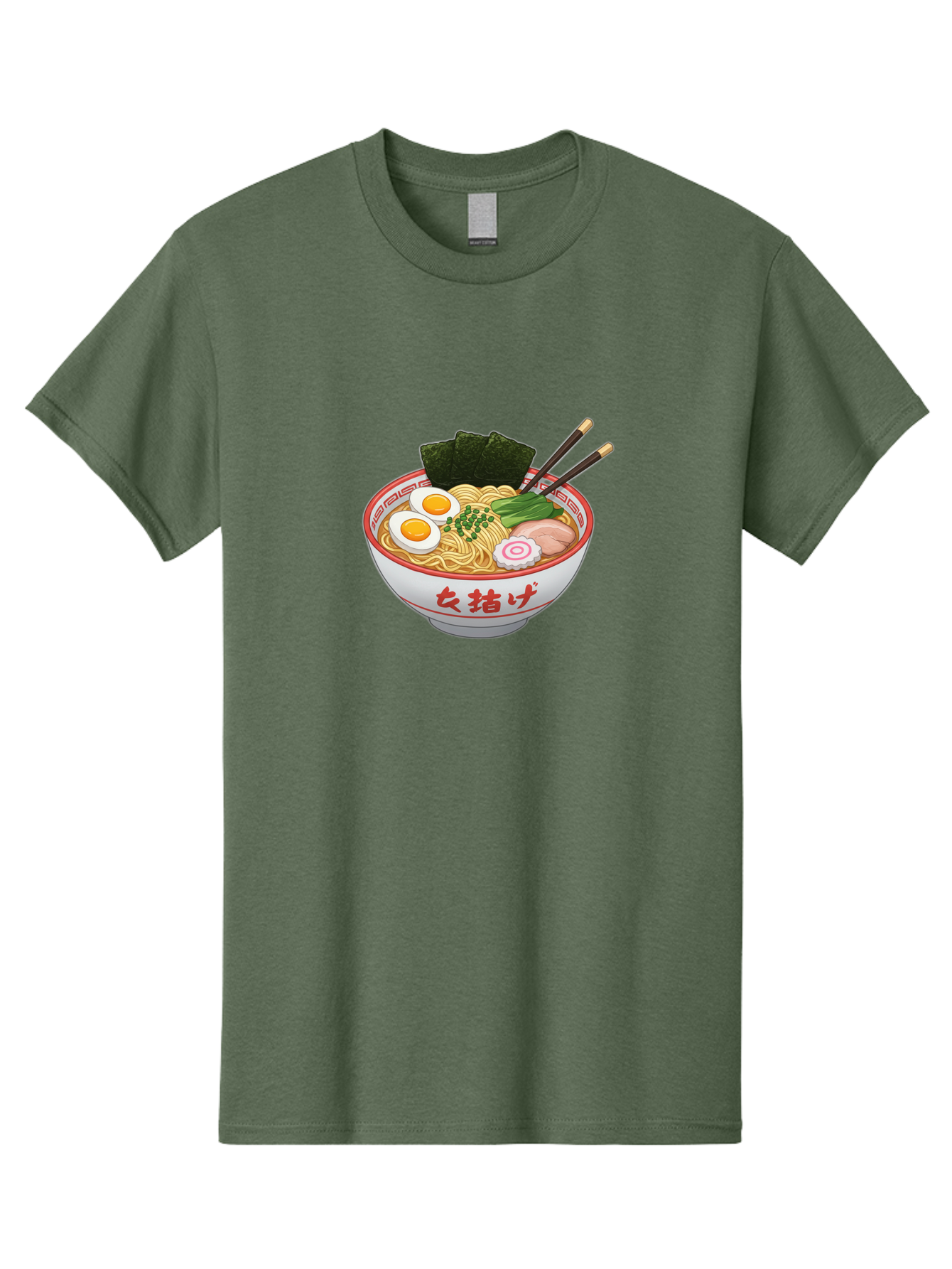 Onna-Jirage-Ramen Men'S Graphic Tee, 100% Cotton, Comfortable Casual Summer Wear, Machine Washable, Ramen Bowl, Noodle Soup, Boiled Egg, Green Onions, Seaweed, Pork Slices, Narutomaki, Chopsticks, Japanese Cuisine, Onna Zuke Bab053