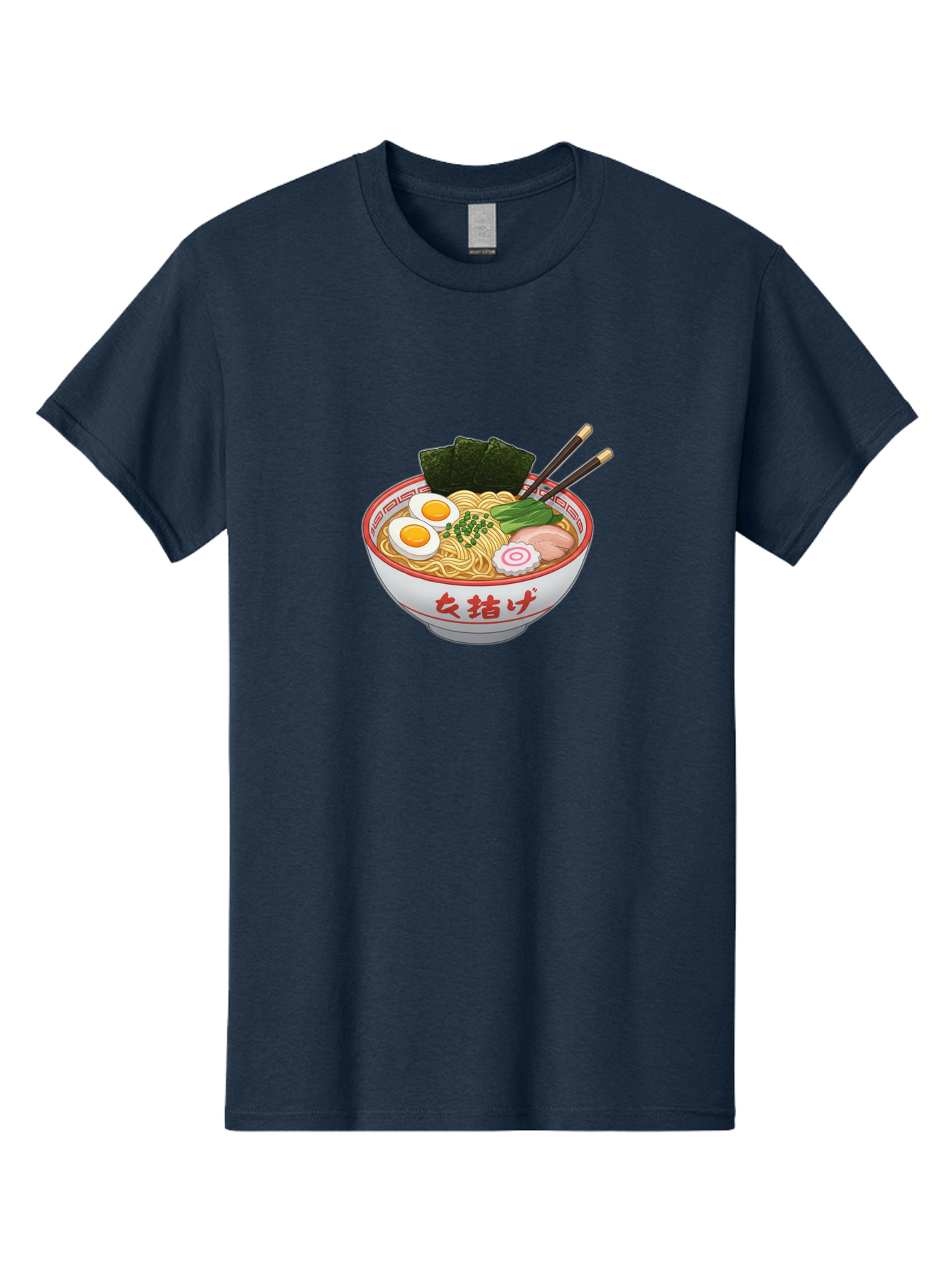 Onna-Jirage-Ramen Men'S Graphic Tee, 100% Cotton, Comfortable Casual Summer Wear, Machine Washable, Ramen Bowl, Noodle Soup, Boiled Egg, Green Onions, Seaweed, Pork Slices, Narutomaki, Chopsticks, Japanese Cuisine, Onna Zuke Bab053