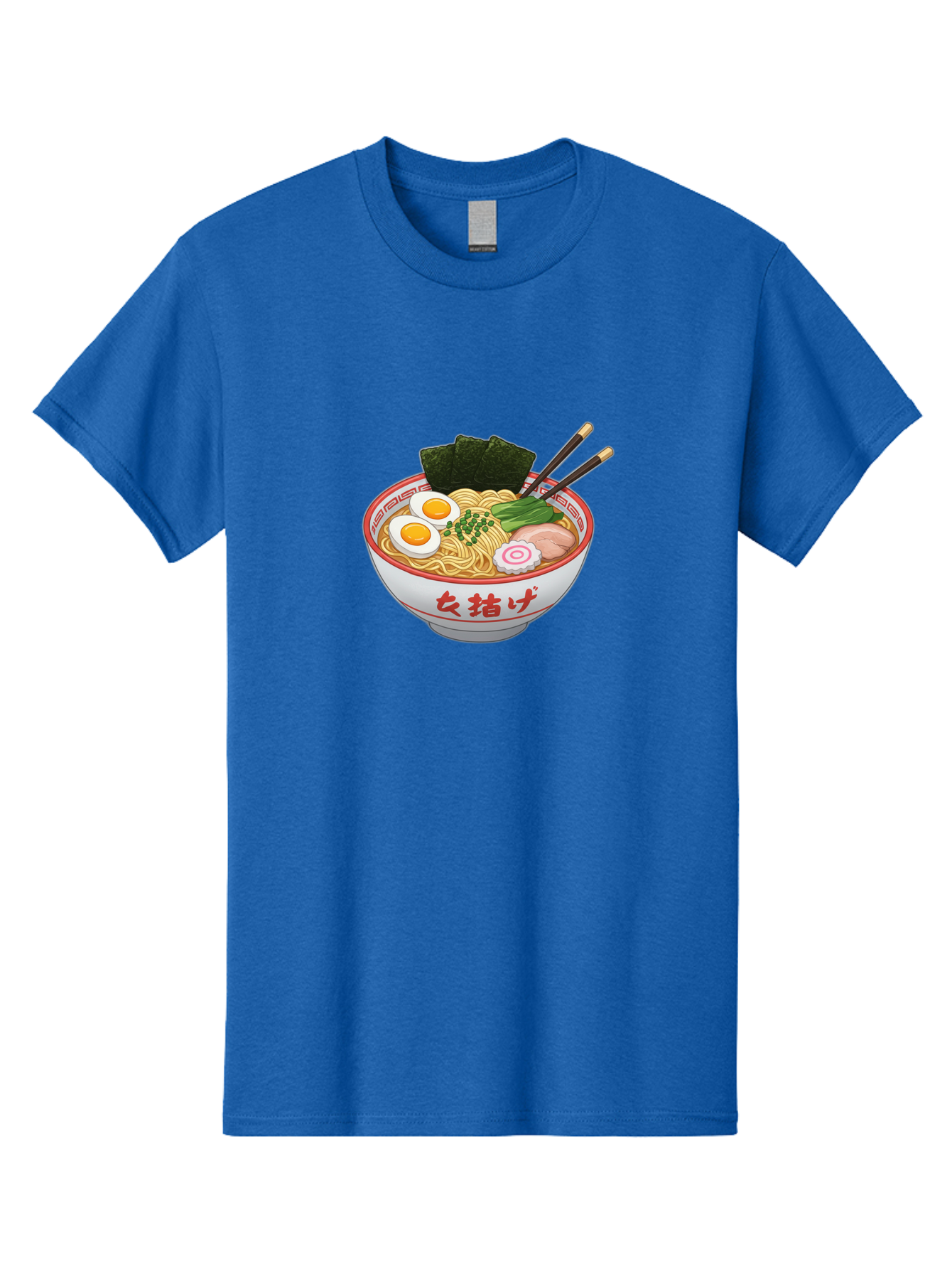 Onna-Jirage-Ramen Men'S Graphic Tee, 100% Cotton, Comfortable Casual Summer Wear, Machine Washable, Ramen Bowl, Noodle Soup, Boiled Egg, Green Onions, Seaweed, Pork Slices, Narutomaki, Chopsticks, Japanese Cuisine, Onna Zuke Bab053