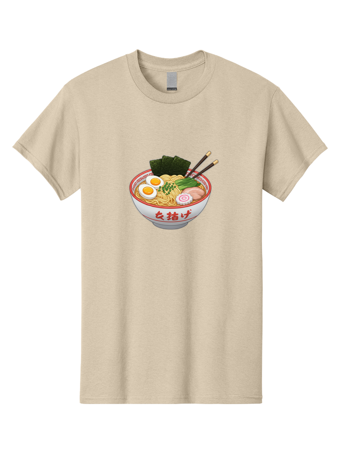Onna-Jirage-Ramen Men'S Graphic Tee, 100% Cotton, Comfortable Casual Summer Wear, Machine Washable, Ramen Bowl, Noodle Soup, Boiled Egg, Green Onions, Seaweed, Pork Slices, Narutomaki, Chopsticks, Japanese Cuisine, Onna Zuke Bab053