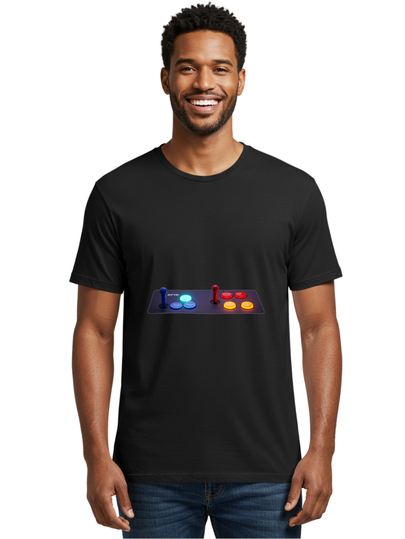 Opix-Joystick Men'S Graphic Tee, 100% Cotton, Comfortable Casual Summer Wear, Machine Washable, Arcade Controller, Gaming Console, Joystick, Colorful Buttons, Retro Gaming, Gamepad, Opix Brand, Gaming Accessories, Controller Layout, Bab054