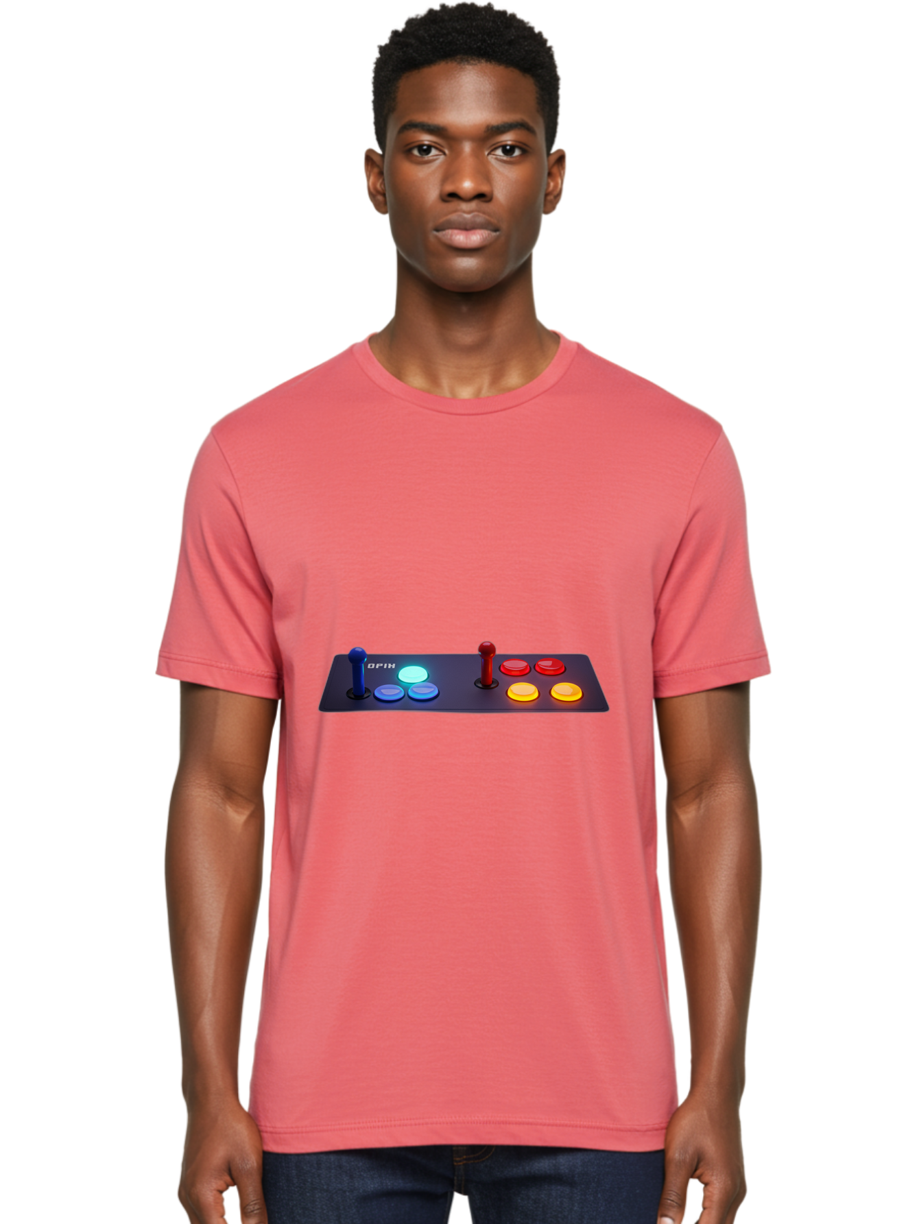 Opix-Joystick Men'S Graphic Tee, 100% Cotton, Comfortable Casual Summer Wear, Machine Washable, Arcade Controller, Gaming Console, Joystick, Colorful Buttons, Retro Gaming, Gamepad, Opix Brand, Gaming Accessories, Controller Layout, Bab054