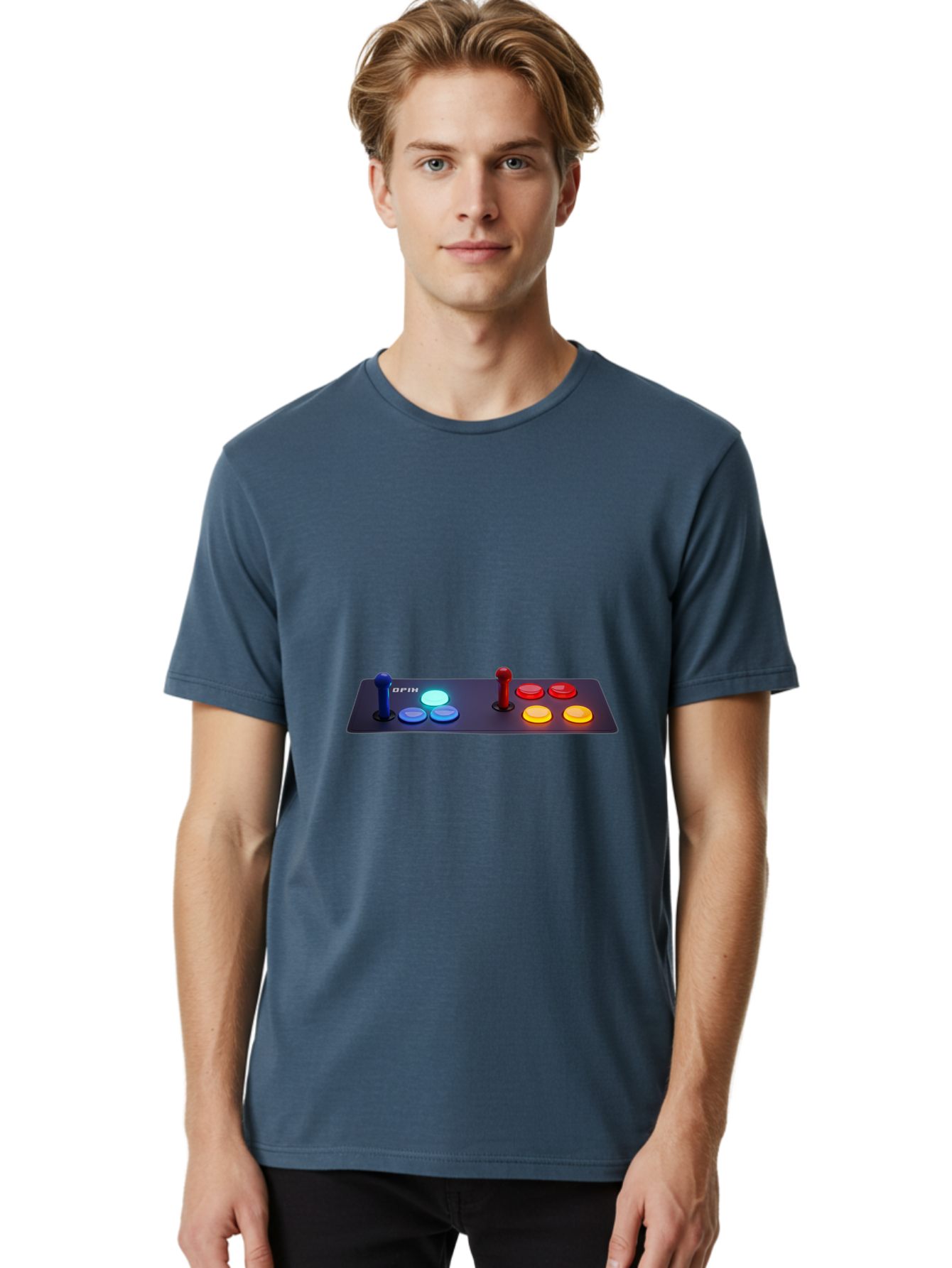 Opix-Joystick Men'S Graphic Tee, 100% Cotton, Comfortable Casual Summer Wear, Machine Washable, Arcade Controller, Gaming Console, Joystick, Colorful Buttons, Retro Gaming, Gamepad, Opix Brand, Gaming Accessories, Controller Layout, Bab054