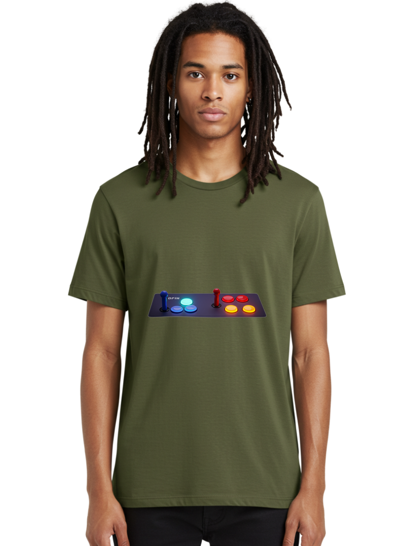 Opix-Joystick Men'S Graphic Tee, 100% Cotton, Comfortable Casual Summer Wear, Machine Washable, Arcade Controller, Gaming Console, Joystick, Colorful Buttons, Retro Gaming, Gamepad, Opix Brand, Gaming Accessories, Controller Layout, Bab054