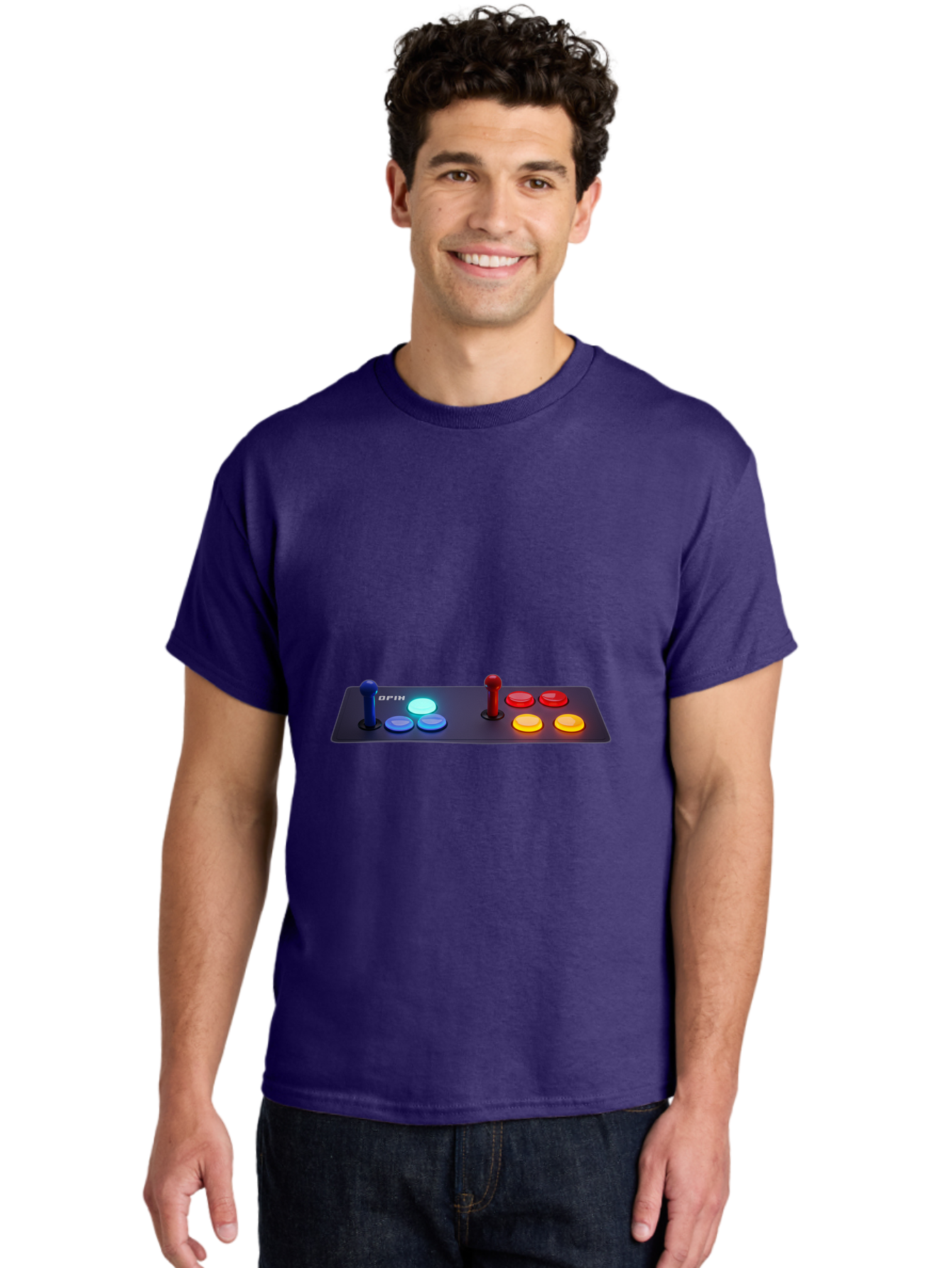 Opix-Joystick Men'S Graphic Tee, 100% Cotton, Comfortable Casual Summer Wear, Machine Washable, Arcade Controller, Gaming Console, Joystick, Colorful Buttons, Retro Gaming, Gamepad, Opix Brand, Gaming Accessories, Controller Layout, Bab054
