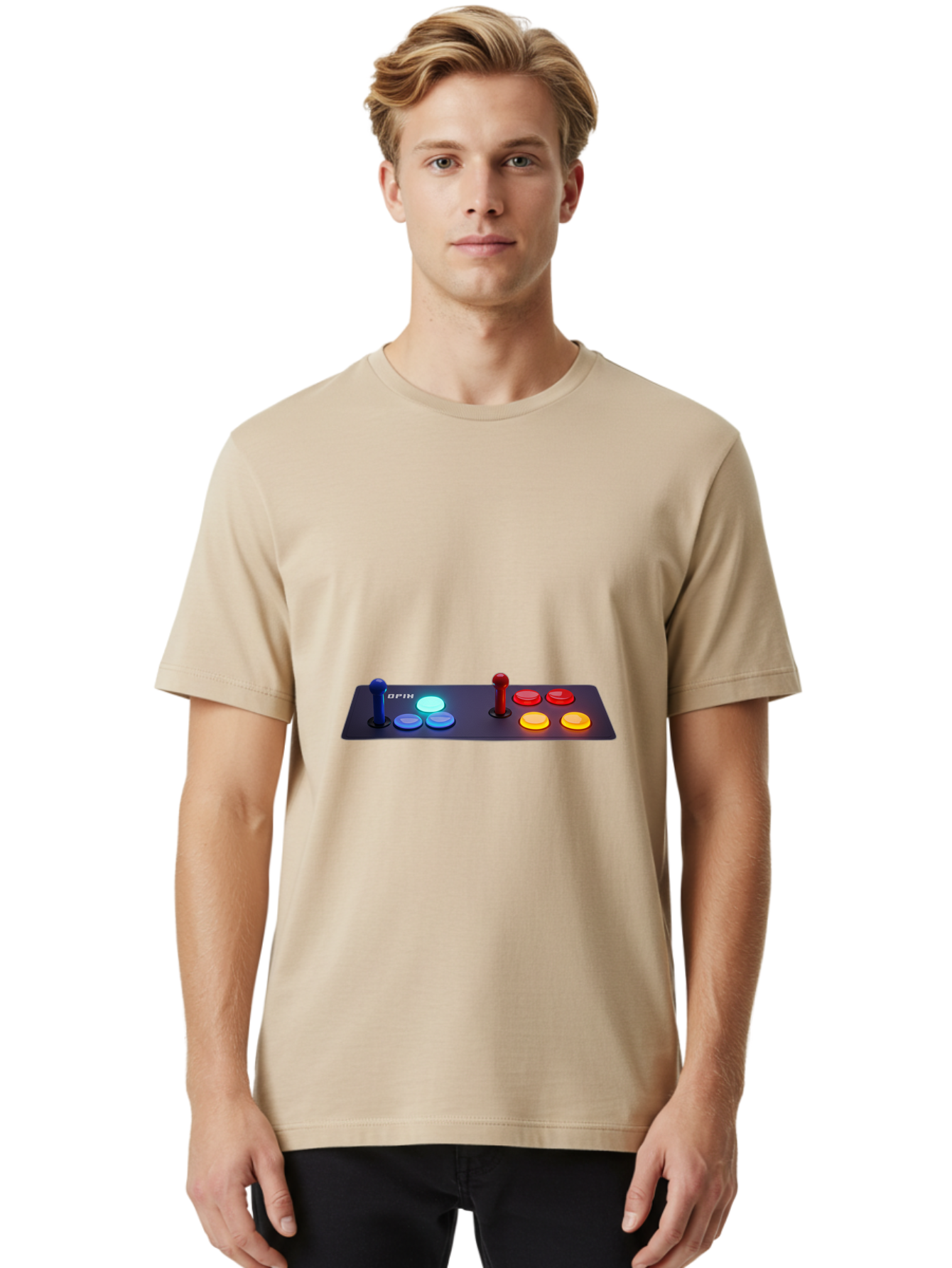 Opix-Joystick Men'S Graphic Tee, 100% Cotton, Comfortable Casual Summer Wear, Machine Washable, Arcade Controller, Gaming Console, Joystick, Colorful Buttons, Retro Gaming, Gamepad, Opix Brand, Gaming Accessories, Controller Layout, Bab054