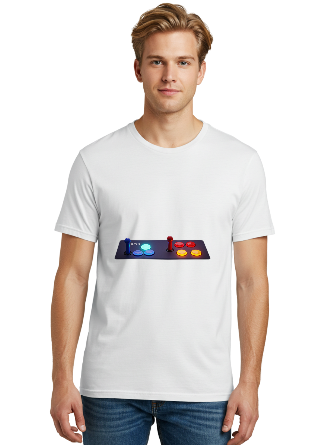 Opix-Joystick Men'S Graphic Tee, 100% Cotton, Comfortable Casual Summer Wear, Machine Washable, Arcade Controller, Gaming Console, Joystick, Colorful Buttons, Retro Gaming, Gamepad, Opix Brand, Gaming Accessories, Controller Layout, Bab054