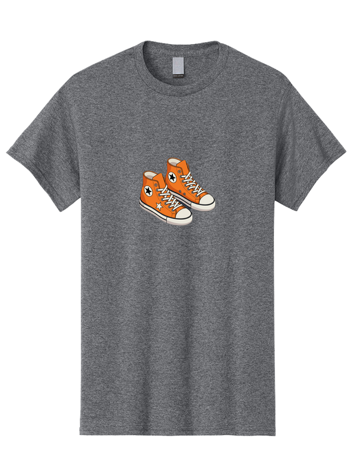 Orange-High-Tops Men'S Graphic Tee, 100% Cotton, Comfortable Casual Summer Wear, Machine Washable, Orange Sneakers, White Laces, Black Star Logo, White Star, Casual Footwear, Comfortable Shoes, Athletic Wear, Fashion Sneakers, Street Style Bab055