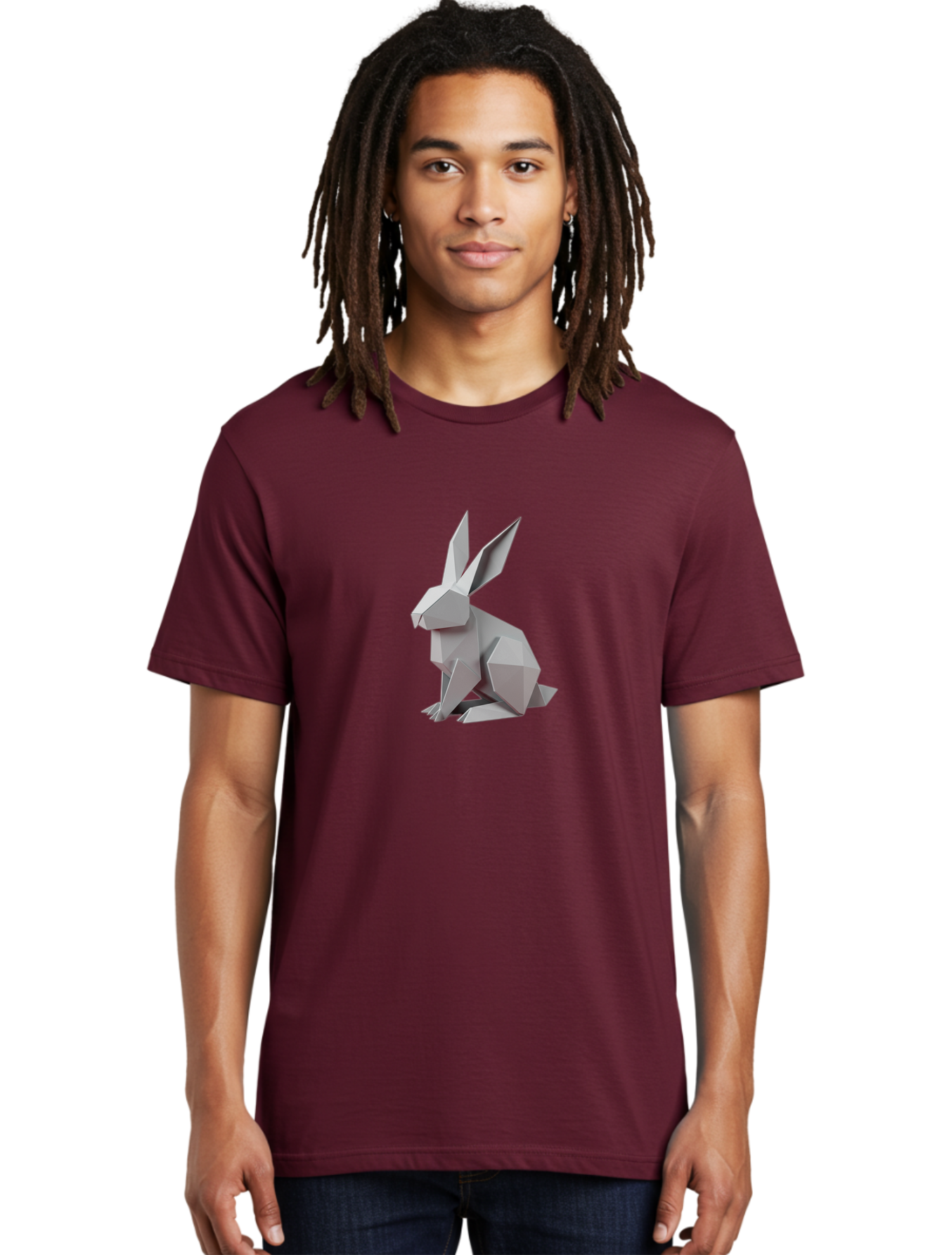 Origami-Rabbit Men'S Graphic Tee, 100% Cotton, Comfortable Casual Summer Wear, Machine Washable, Origami Rabbit, Geometric Art, Paper Folding, 3D Model, Minimalist Design, Rabbit Sculpture, Modern Art, Creative Craft Bab057