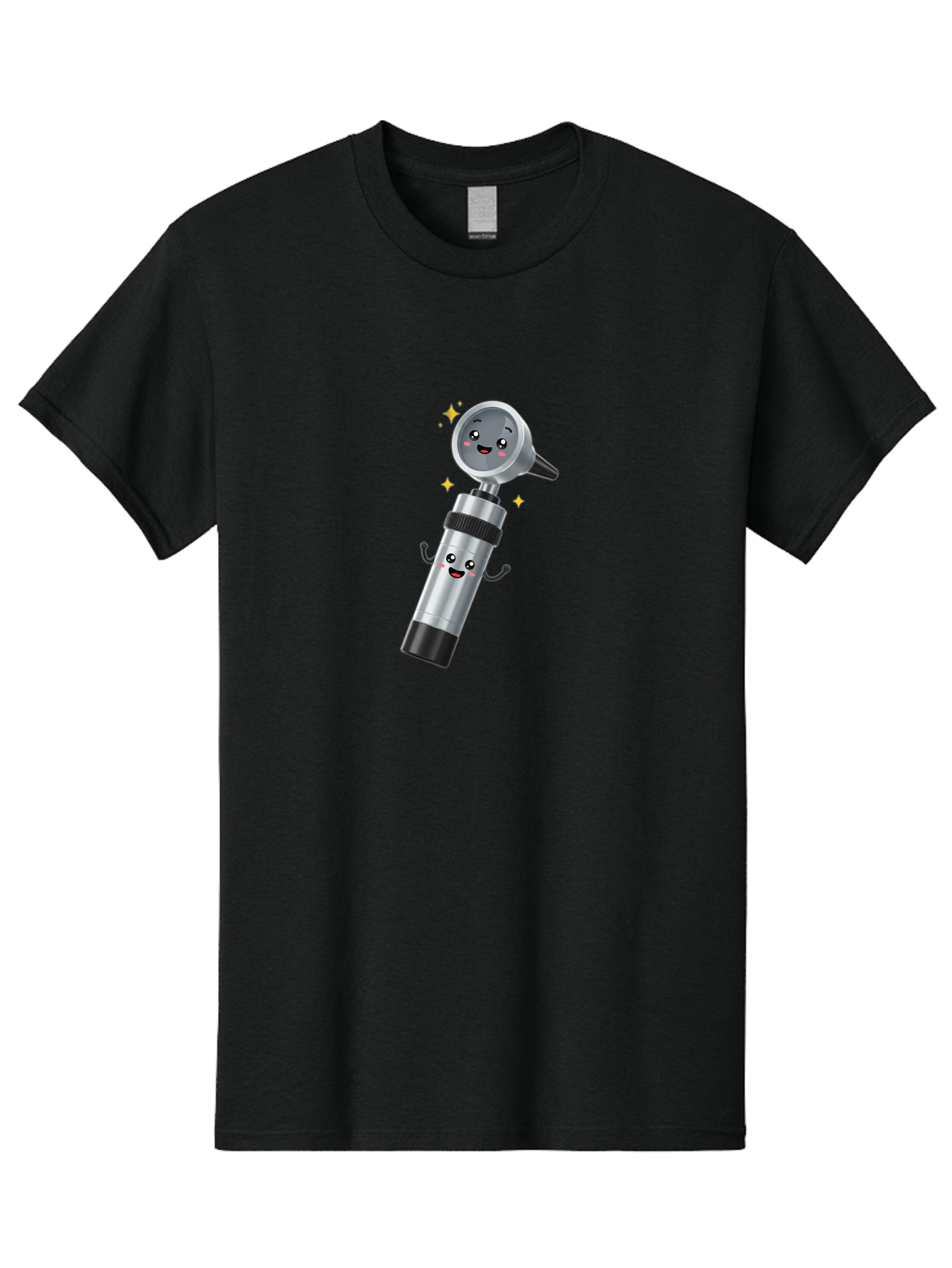 Otoscope-Character Men'S Graphic Tee, 100% Cotton, Comfortable Casual Summer Wear, Machine Washable, Otoscope With Smiling Face, Cartoon Character, Medical Tool, Health Care, Ear Examination, Happy Face, Sparkles, Medical Equipment Bab058