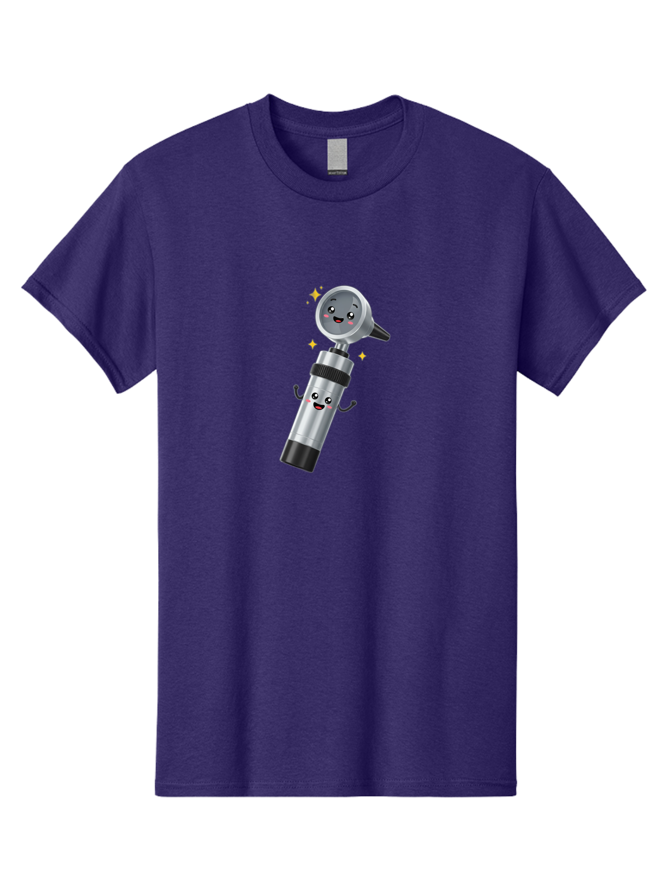 Otoscope-Character Men'S Graphic Tee, 100% Cotton, Comfortable Casual Summer Wear, Machine Washable, Otoscope With Smiling Face, Cartoon Character, Medical Tool, Health Care, Ear Examination, Happy Face, Sparkles, Medical Equipment Bab058