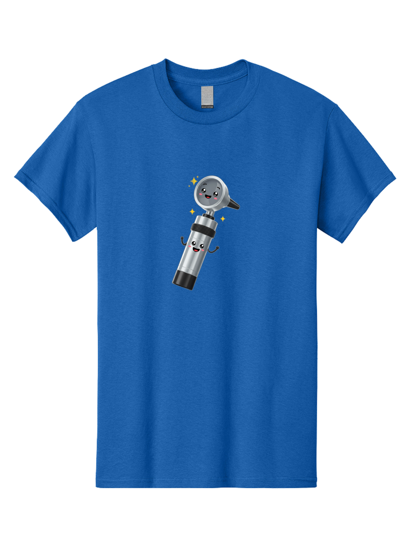Otoscope-Character Men'S Graphic Tee, 100% Cotton, Comfortable Casual Summer Wear, Machine Washable, Otoscope With Smiling Face, Cartoon Character, Medical Tool, Health Care, Ear Examination, Happy Face, Sparkles, Medical Equipment Bab058