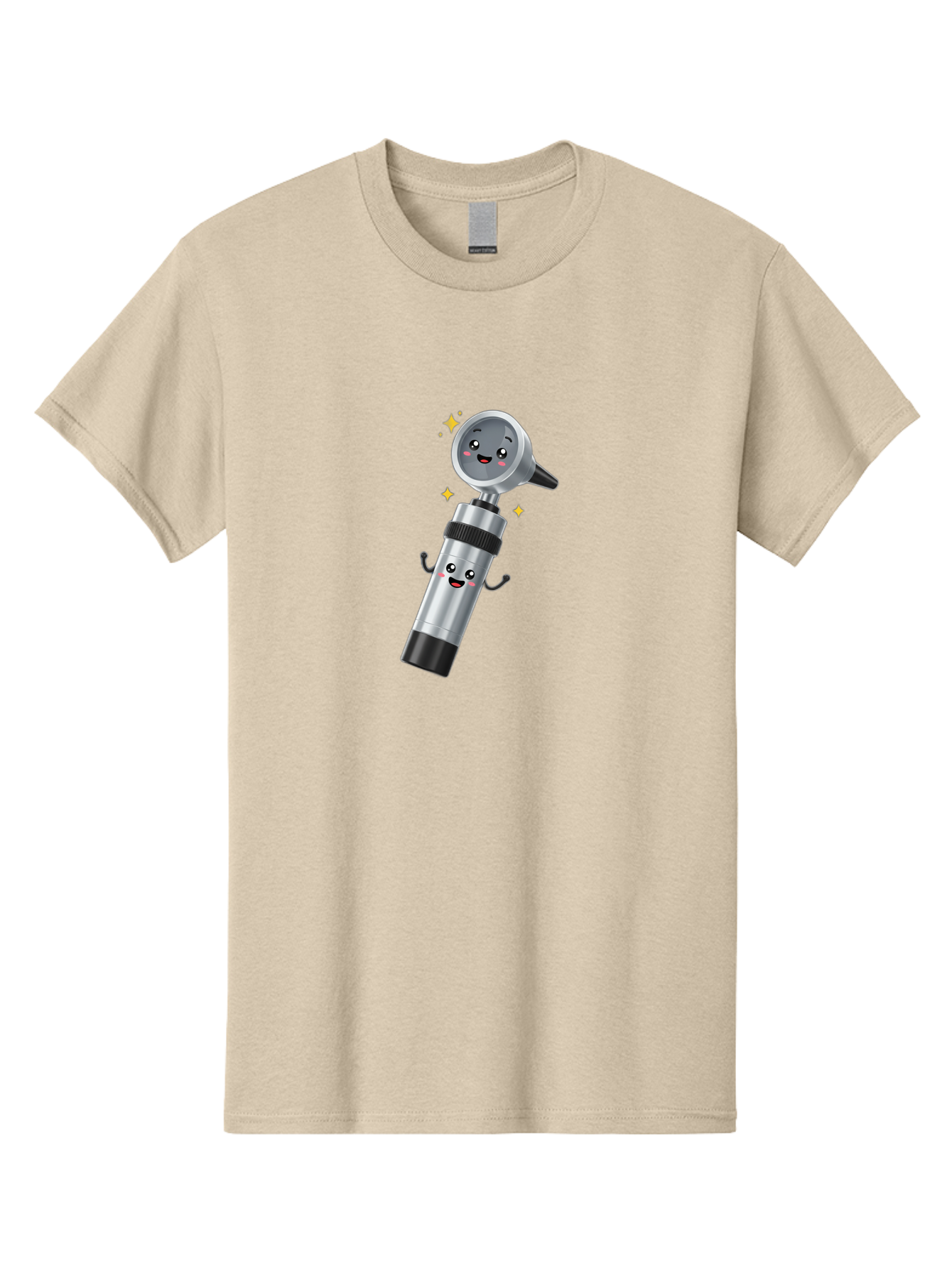 Otoscope-Character Men'S Graphic Tee, 100% Cotton, Comfortable Casual Summer Wear, Machine Washable, Otoscope With Smiling Face, Cartoon Character, Medical Tool, Health Care, Ear Examination, Happy Face, Sparkles, Medical Equipment Bab058