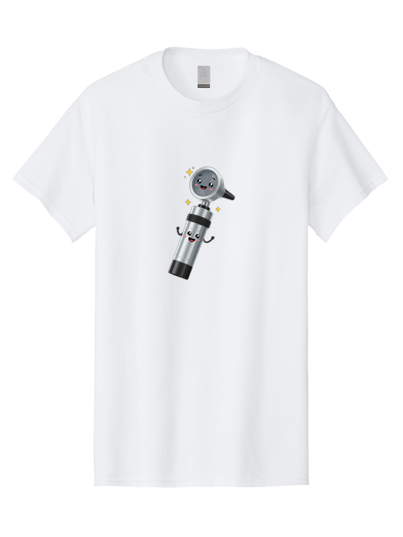 Otoscope-Character Men'S Graphic Tee, 100% Cotton, Comfortable Casual Summer Wear, Machine Washable, Otoscope With Smiling Face, Cartoon Character, Medical Tool, Health Care, Ear Examination, Happy Face, Sparkles, Medical Equipment Bab058