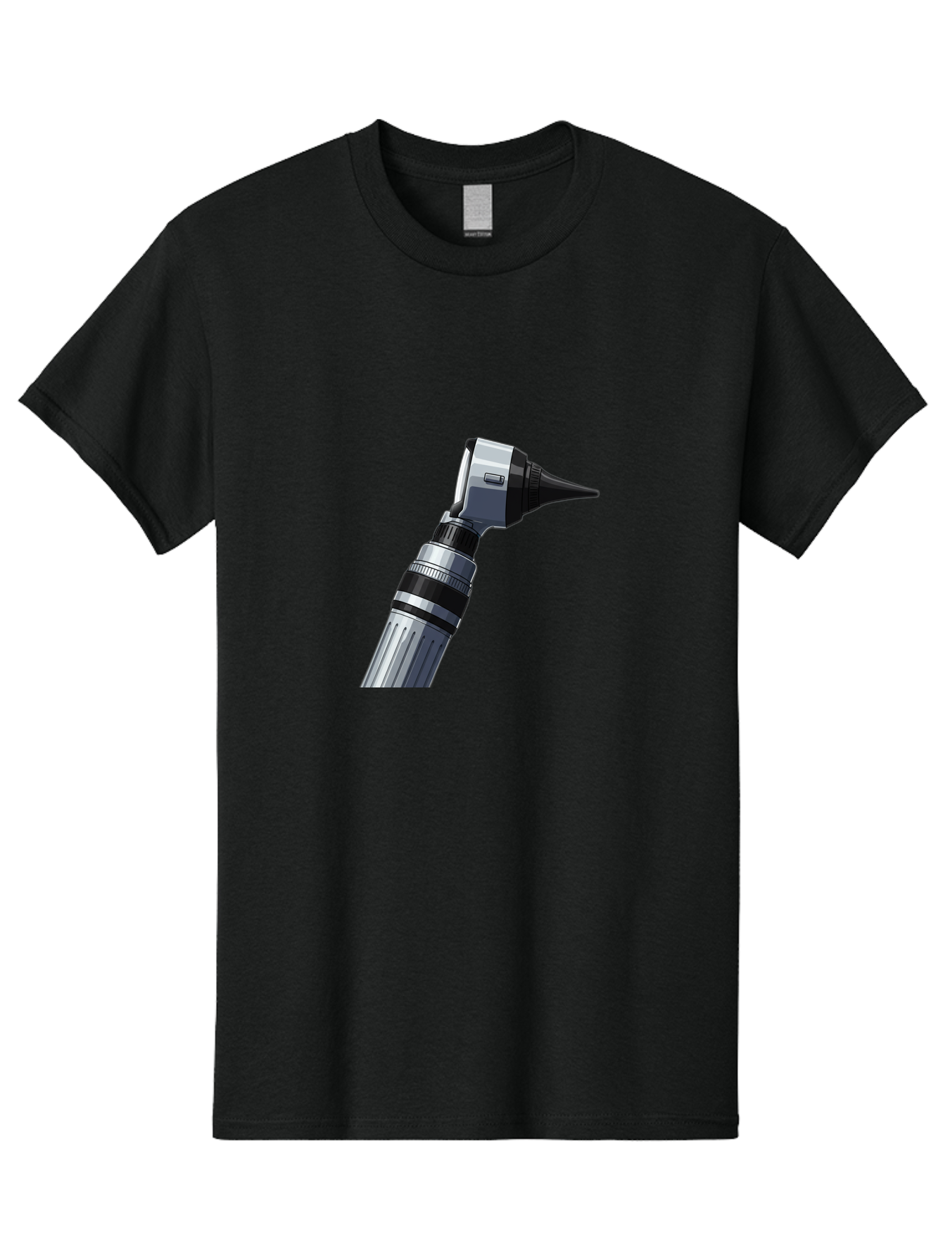 Otoscope Men'S Graphic Tee, 100% Cotton, Comfortable Casual Summer Wear, Machine Washable, Otoscope For Ear Examination, Medical Device, Healthcare Equipment, Doctor'S Tool, Silver And Black Design, Ear Inspection Bab059