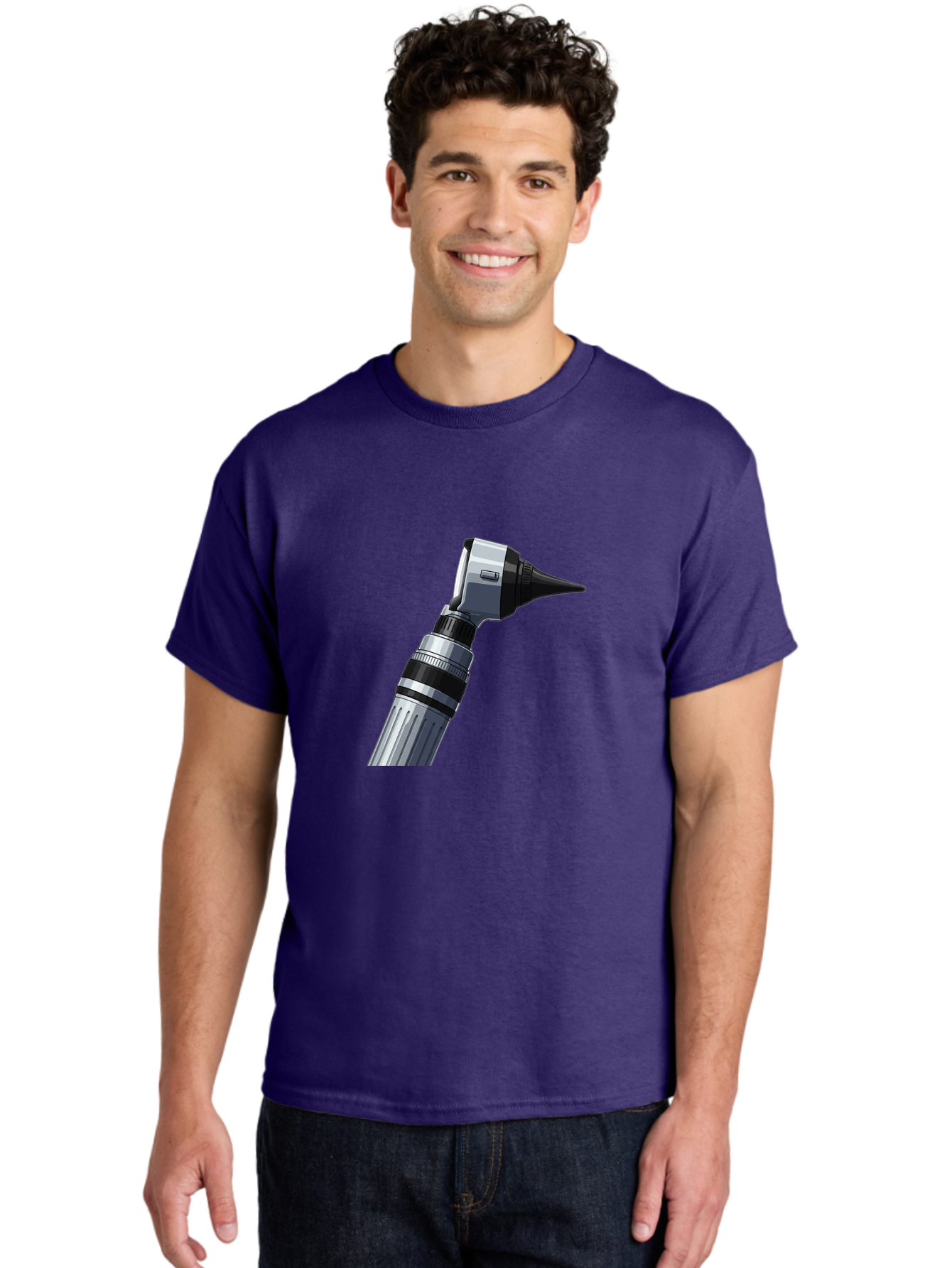 Otoscope Men'S Graphic Tee, 100% Cotton, Comfortable Casual Summer Wear, Machine Washable, Otoscope For Ear Examination, Medical Device, Healthcare Equipment, Doctor'S Tool, Silver And Black Design, Ear Inspection Bab059