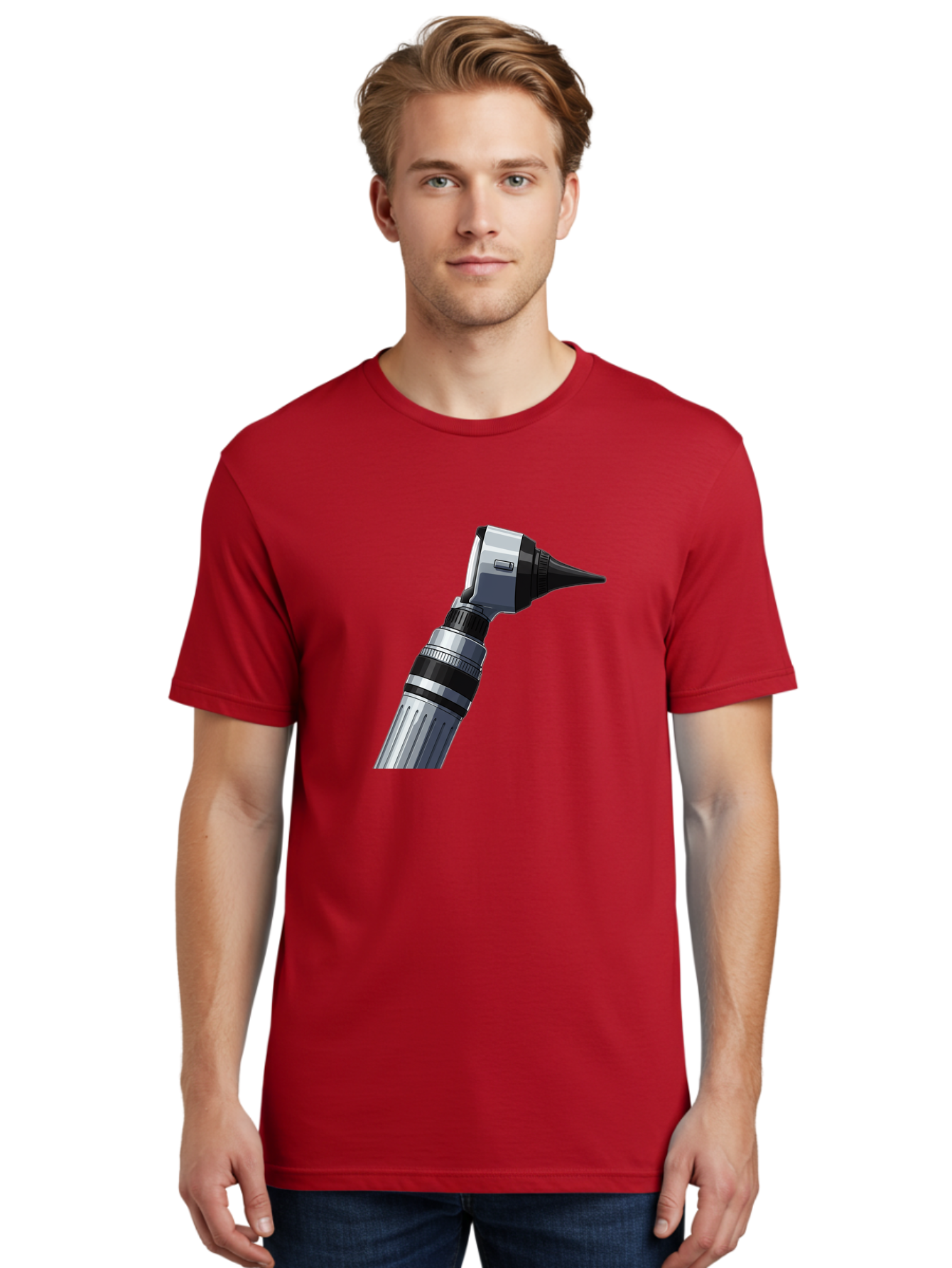 Otoscope Men'S Graphic Tee, 100% Cotton, Comfortable Casual Summer Wear, Machine Washable, Otoscope For Ear Examination, Medical Device, Healthcare Equipment, Doctor'S Tool, Silver And Black Design, Ear Inspection Bab059