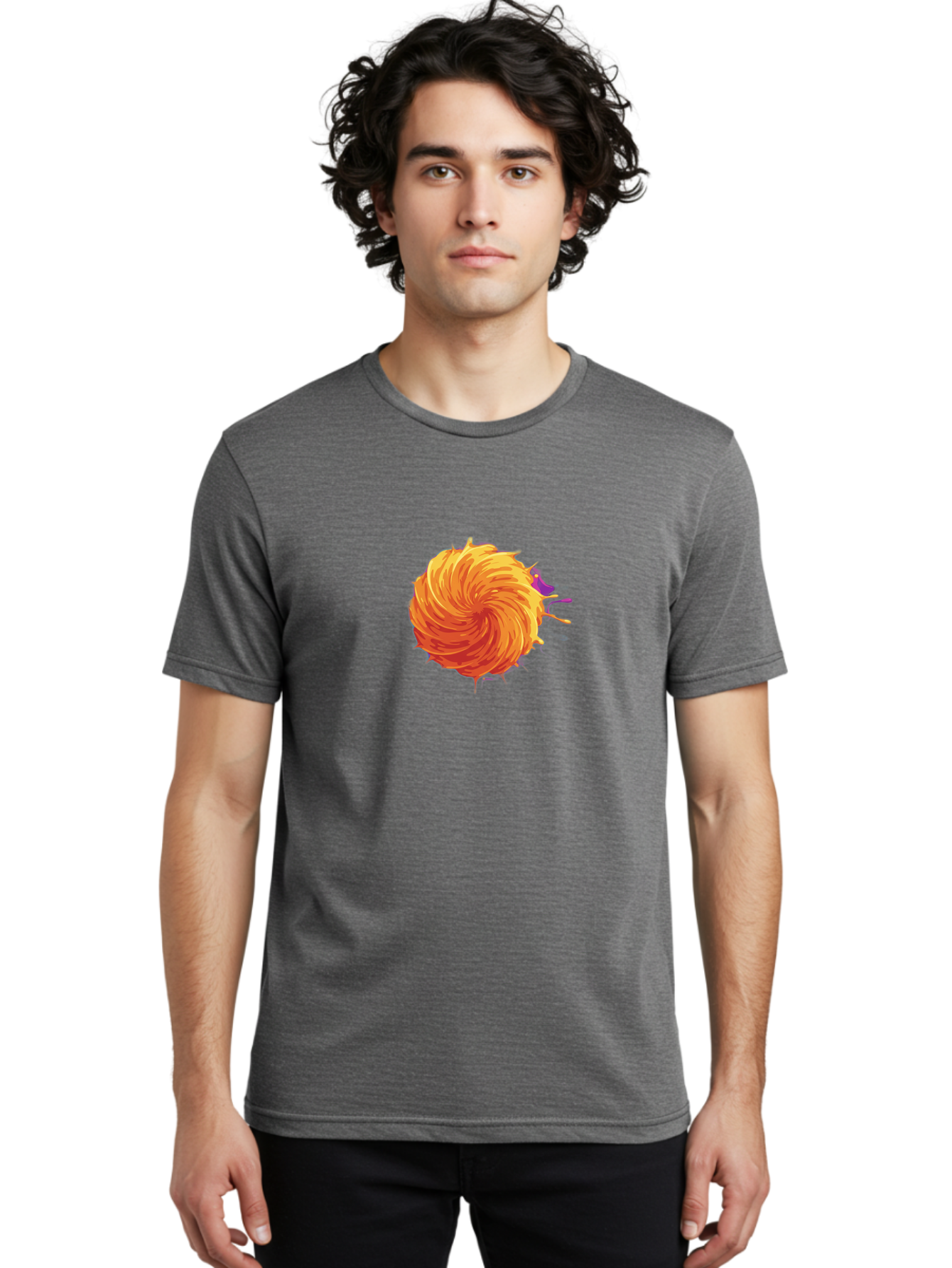 Paint-Splatter Men'S Graphic Tee, 100% Cotton, Comfortable Casual Summer Wear, Machine Washable, Orange Paint Splash, Vibrant Paint, Colorful Splatter, Artistic Expression, Creative Design, Abstract Art, Dynamic Movement Bab061