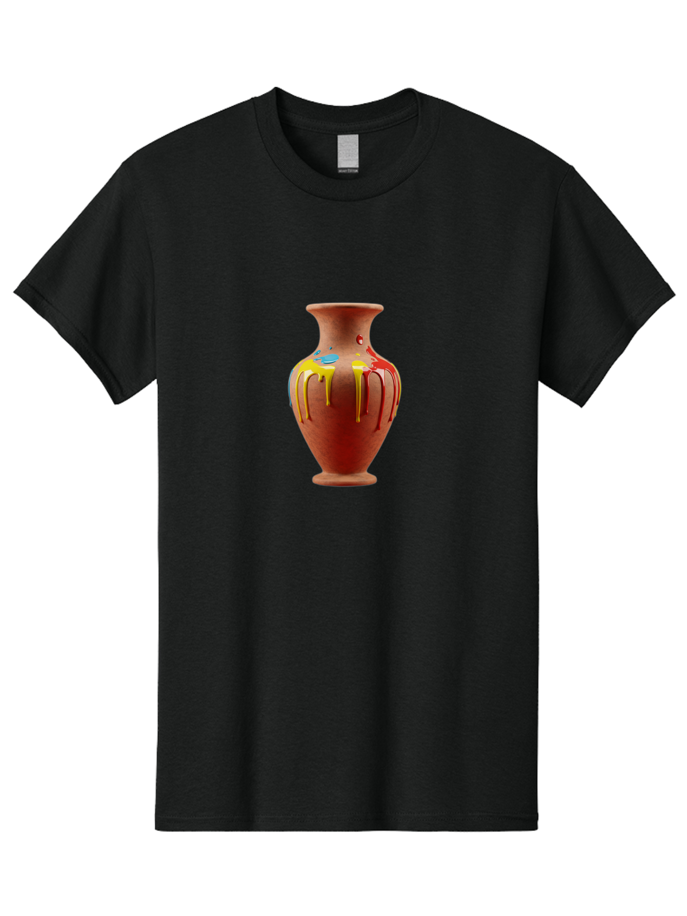 Painted-Clay-Pot Men'S Graphic Tee, 100% Cotton, Comfortable Casual Summer Wear, Machine Washable, Painted Clay Vase, Pottery Art, Colorful Drip Design, Artistic Expression, Vibrant Colors, Handmade Decor, Unique Pottery, Decorative Vase, Bab062
