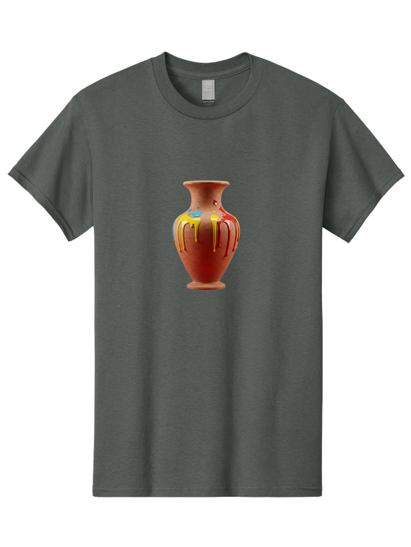 Painted-Clay-Pot Men'S Graphic Tee, 100% Cotton, Comfortable Casual Summer Wear, Machine Washable, Painted Clay Vase, Pottery Art, Colorful Drip Design, Artistic Expression, Vibrant Colors, Handmade Decor, Unique Pottery, Decorative Vase, Bab062