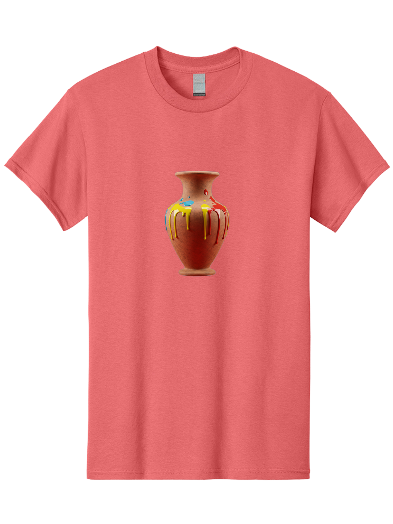 Painted-Clay-Pot Men'S Graphic Tee, 100% Cotton, Comfortable Casual Summer Wear, Machine Washable, Painted Clay Vase, Pottery Art, Colorful Drip Design, Artistic Expression, Vibrant Colors, Handmade Decor, Unique Pottery, Decorative Vase, Bab062