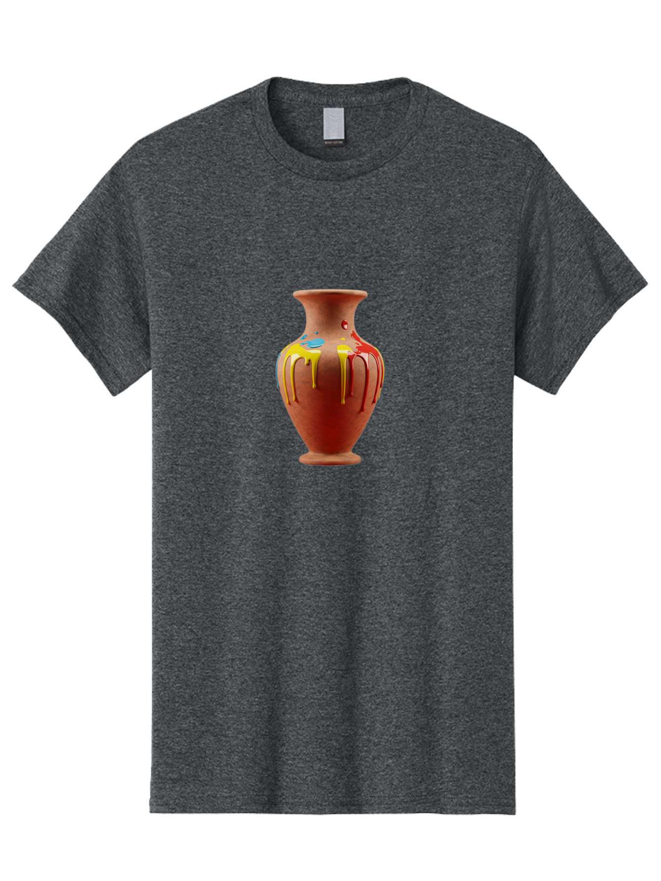 Painted-Clay-Pot Men'S Graphic Tee, 100% Cotton, Comfortable Casual Summer Wear, Machine Washable, Painted Clay Vase, Pottery Art, Colorful Drip Design, Artistic Expression, Vibrant Colors, Handmade Decor, Unique Pottery, Decorative Vase, Bab062