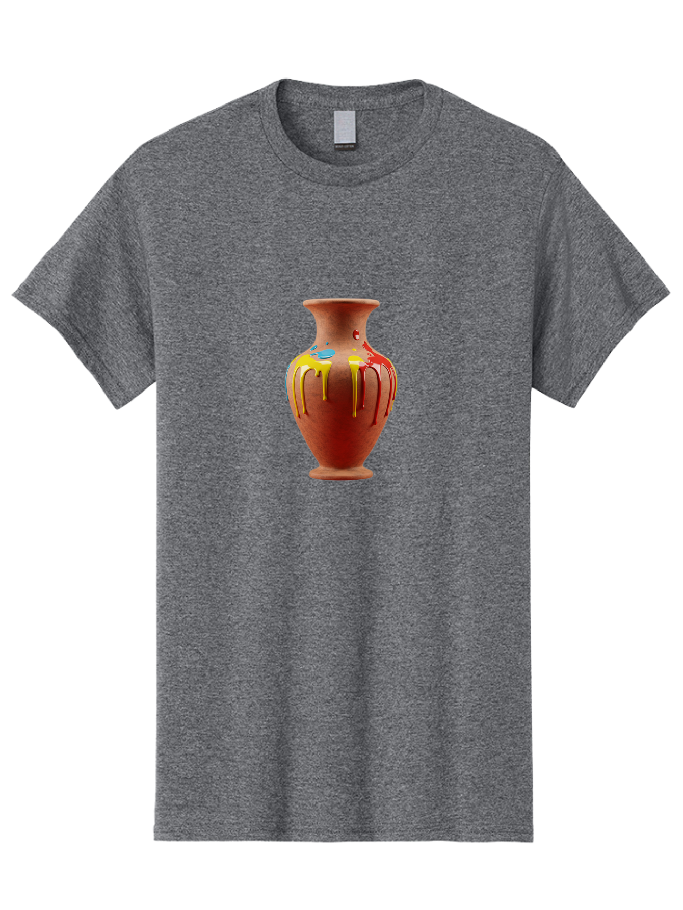 Painted-Clay-Pot Men'S Graphic Tee, 100% Cotton, Comfortable Casual Summer Wear, Machine Washable, Painted Clay Vase, Pottery Art, Colorful Drip Design, Artistic Expression, Vibrant Colors, Handmade Decor, Unique Pottery, Decorative Vase, Bab062