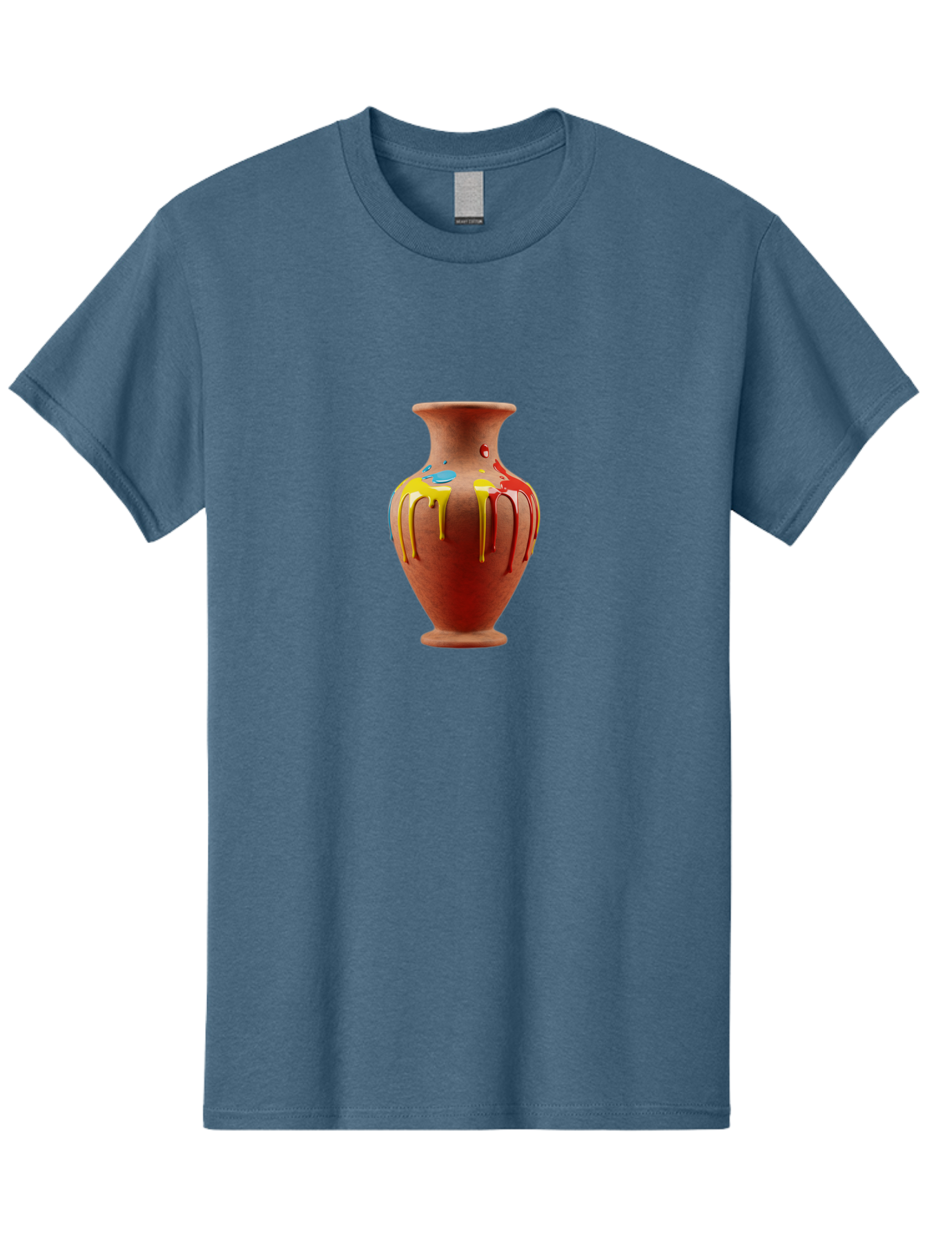 Painted-Clay-Pot Men'S Graphic Tee, 100% Cotton, Comfortable Casual Summer Wear, Machine Washable, Painted Clay Vase, Pottery Art, Colorful Drip Design, Artistic Expression, Vibrant Colors, Handmade Decor, Unique Pottery, Decorative Vase, Bab062