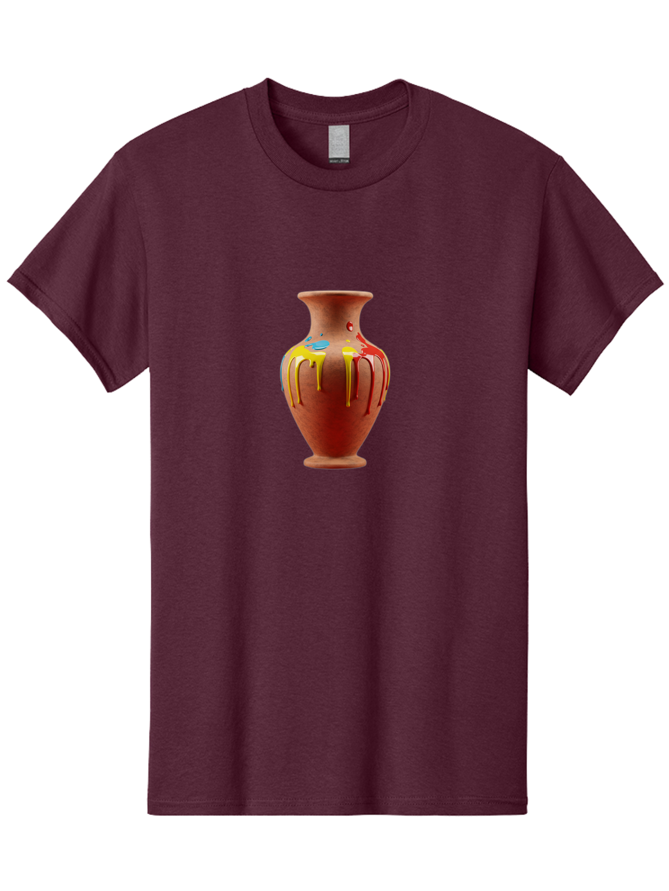 Painted-Clay-Pot Men'S Graphic Tee, 100% Cotton, Comfortable Casual Summer Wear, Machine Washable, Painted Clay Vase, Pottery Art, Colorful Drip Design, Artistic Expression, Vibrant Colors, Handmade Decor, Unique Pottery, Decorative Vase, Bab062
