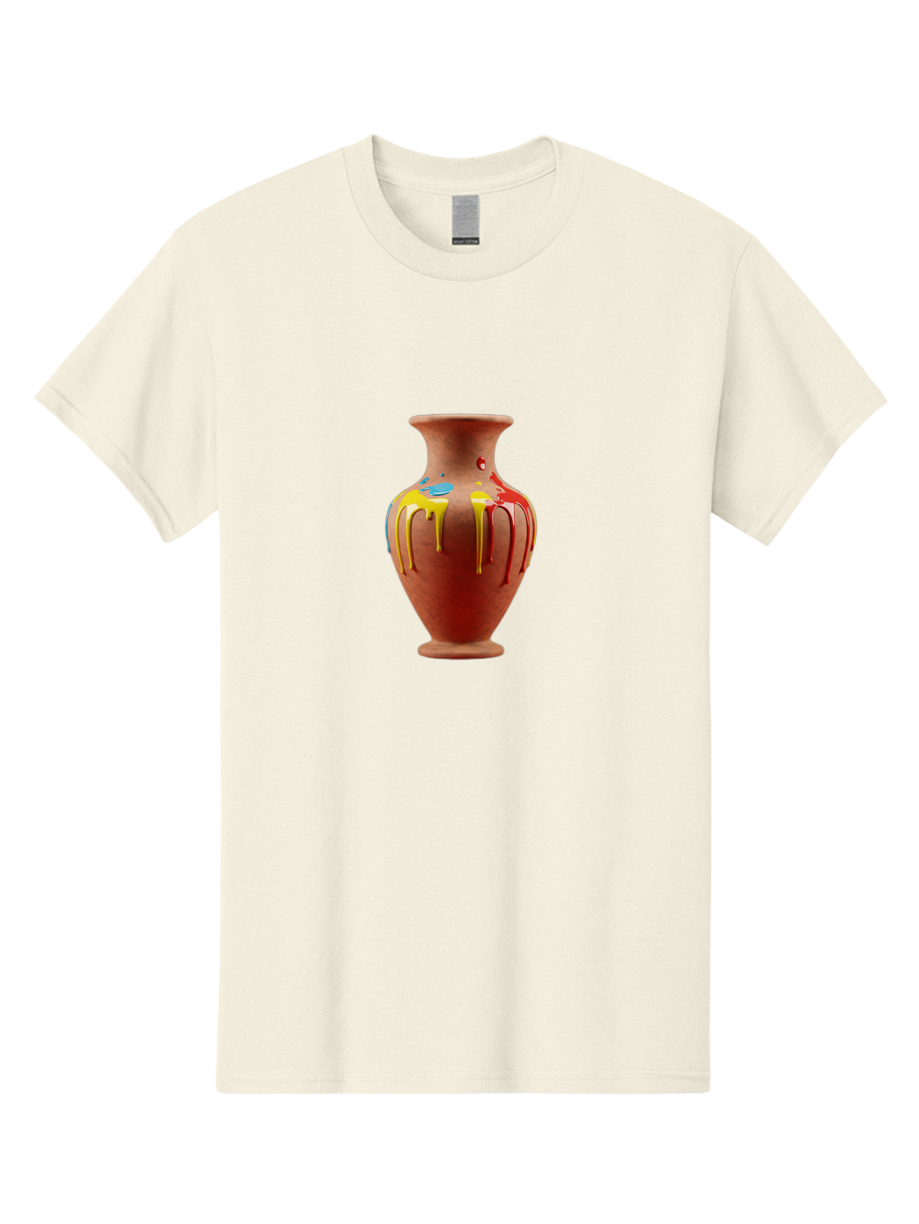 Painted-Clay-Pot Men'S Graphic Tee, 100% Cotton, Comfortable Casual Summer Wear, Machine Washable, Painted Clay Vase, Pottery Art, Colorful Drip Design, Artistic Expression, Vibrant Colors, Handmade Decor, Unique Pottery, Decorative Vase, Bab062
