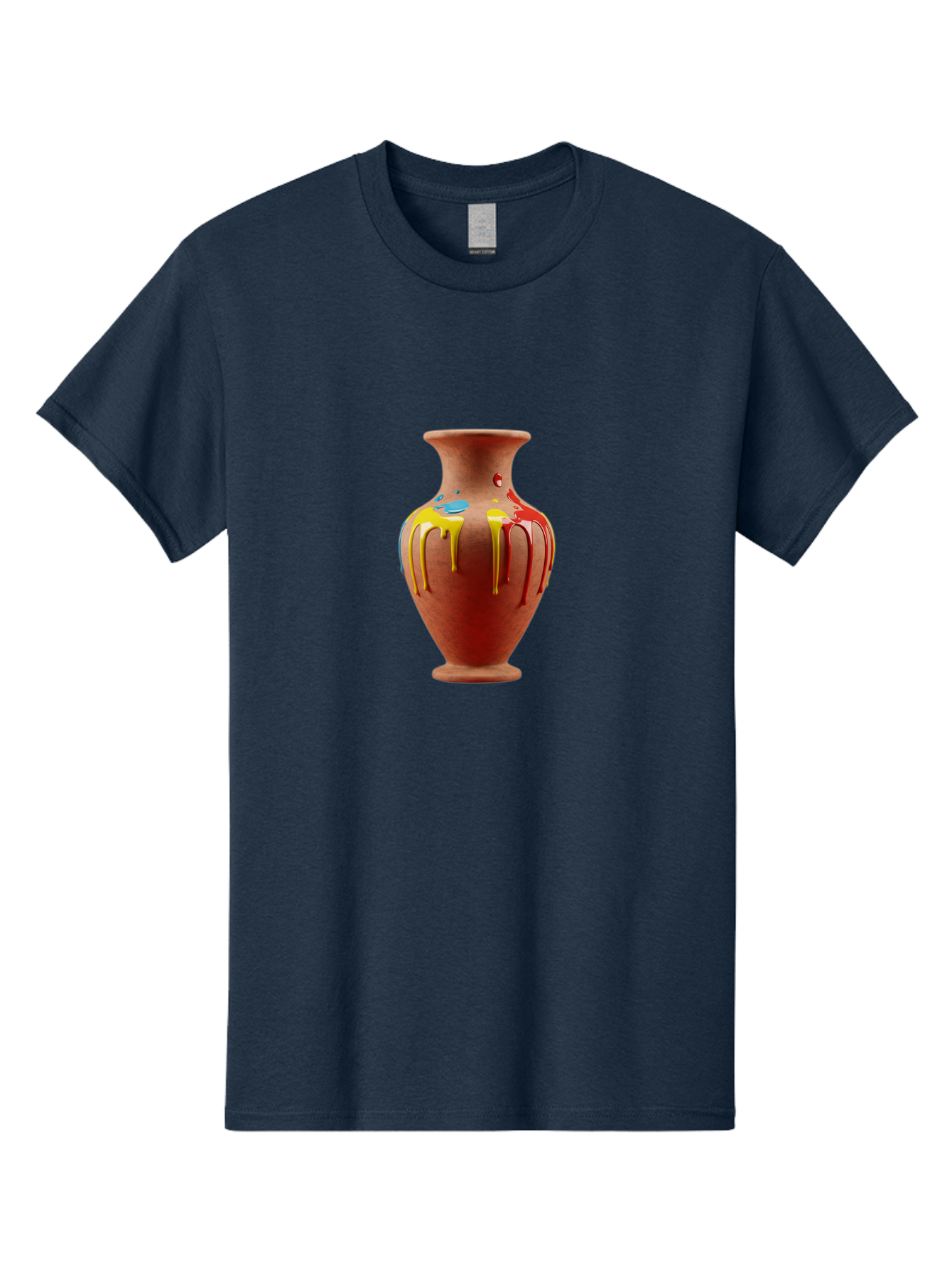 Painted-Clay-Pot Men'S Graphic Tee, 100% Cotton, Comfortable Casual Summer Wear, Machine Washable, Painted Clay Vase, Pottery Art, Colorful Drip Design, Artistic Expression, Vibrant Colors, Handmade Decor, Unique Pottery, Decorative Vase, Bab062