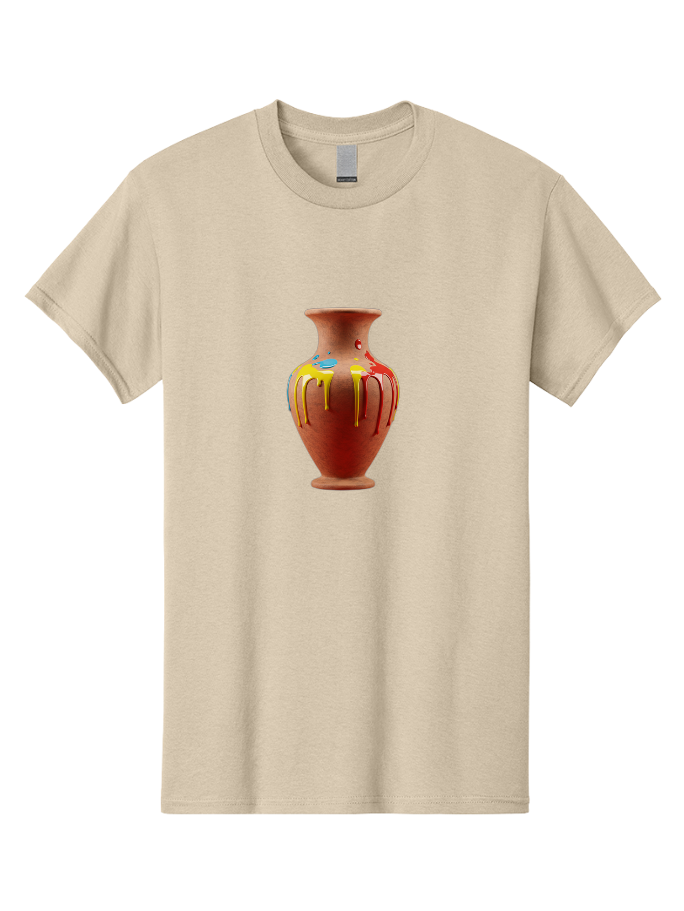 Painted-Clay-Pot Men'S Graphic Tee, 100% Cotton, Comfortable Casual Summer Wear, Machine Washable, Painted Clay Vase, Pottery Art, Colorful Drip Design, Artistic Expression, Vibrant Colors, Handmade Decor, Unique Pottery, Decorative Vase, Bab062